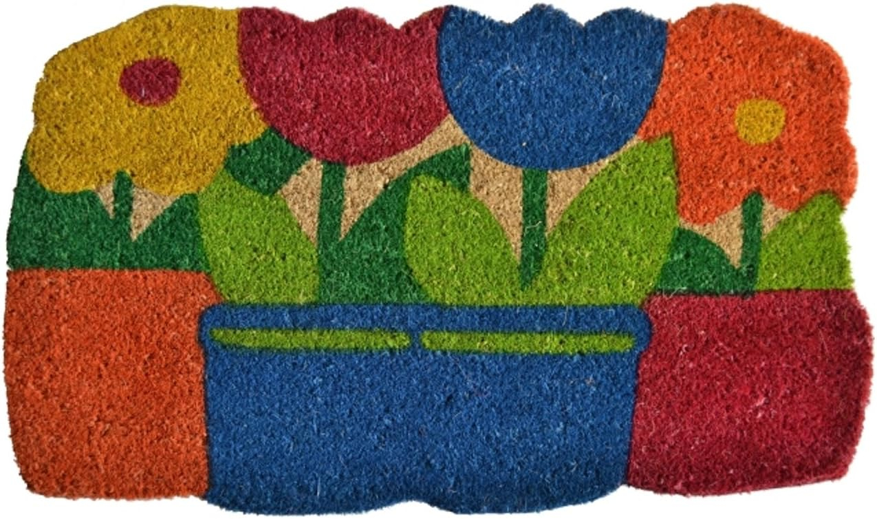 Imports D√©cor Vinyl Backed Coir Doormat, Flower Pots, 18 by 30-Inch