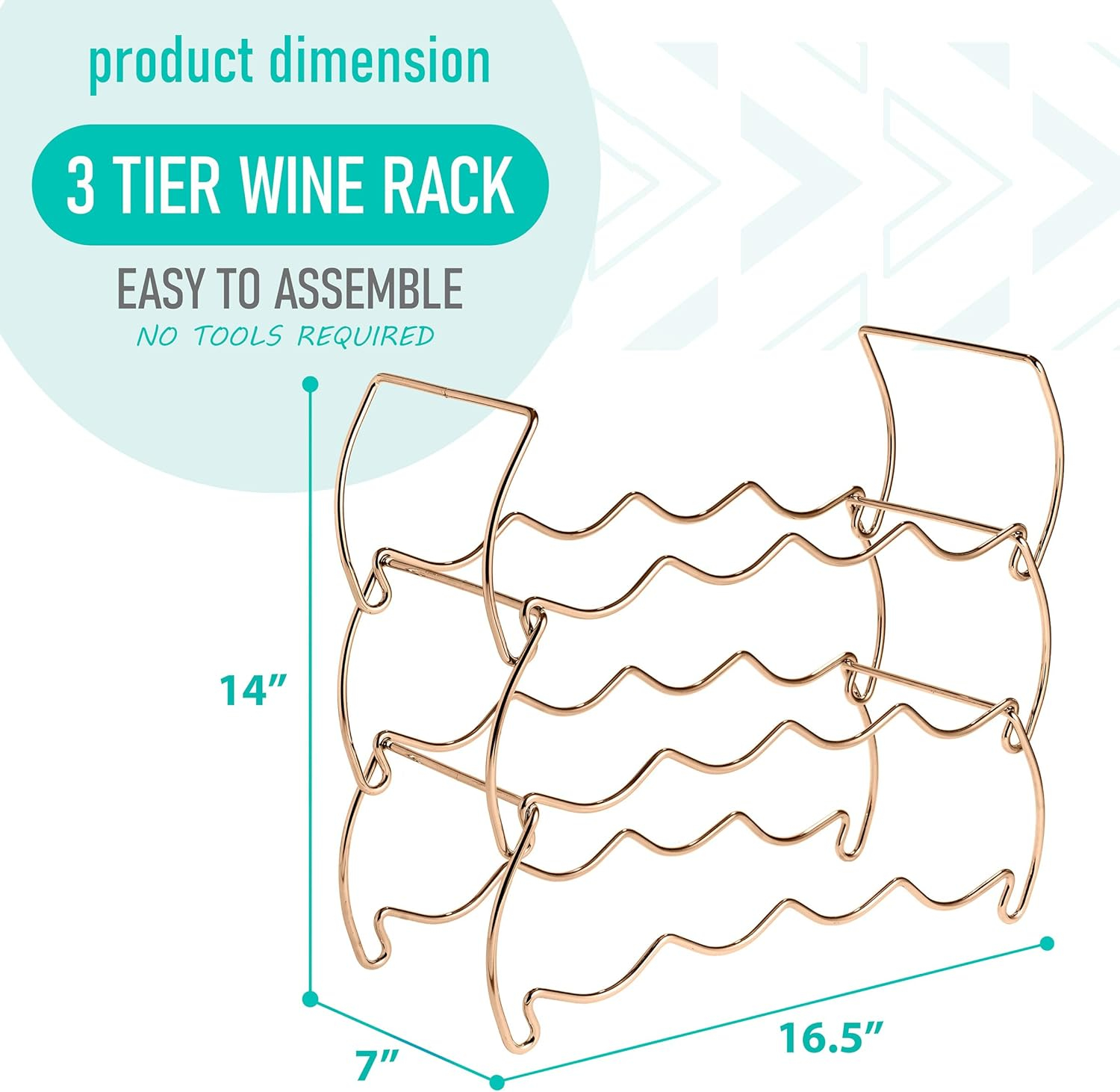 Copper 3-Tier Stackable Metal Wine Rack for 12 Bottles