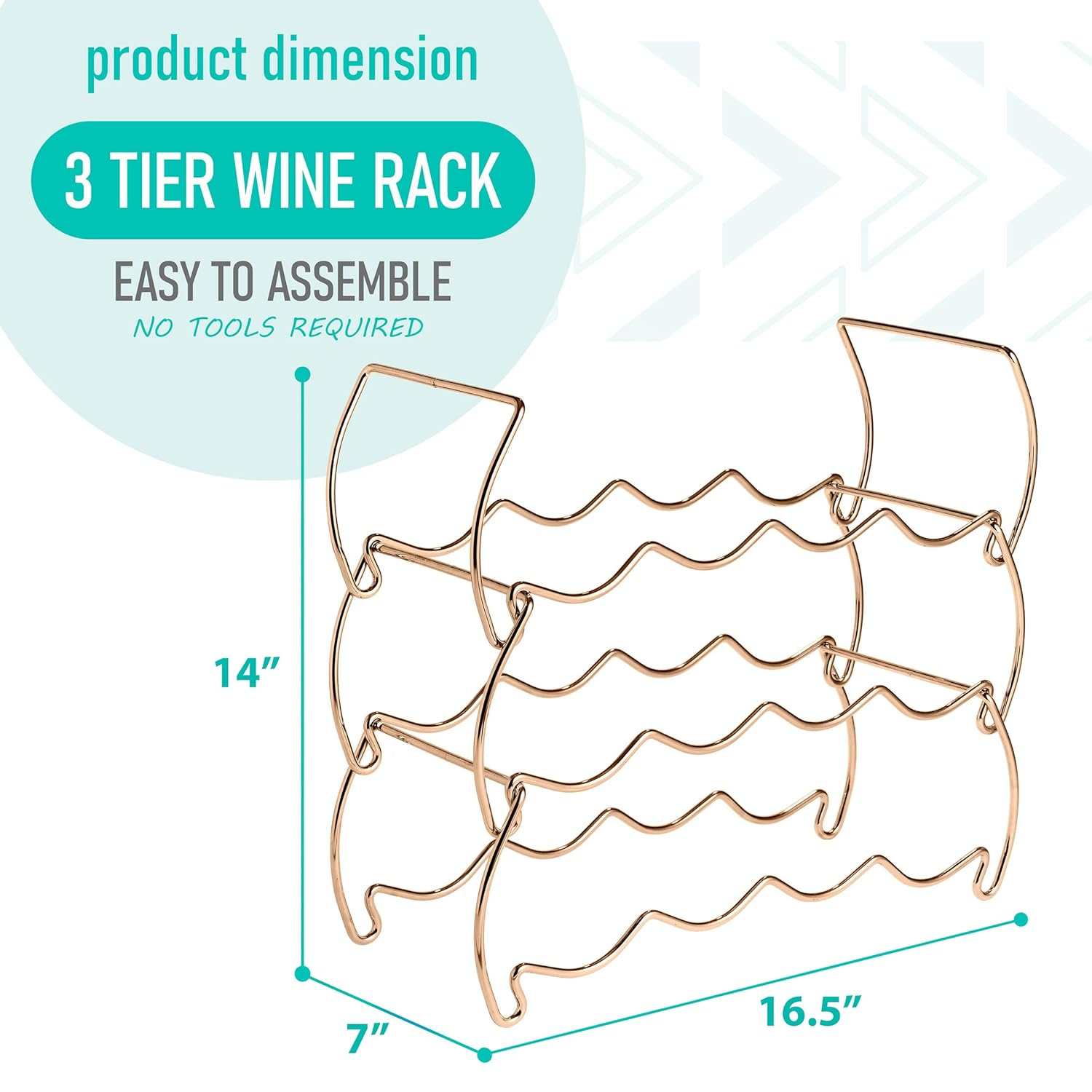 Copper 3-Tier Stackable Metal Wine Rack for 12 Bottles