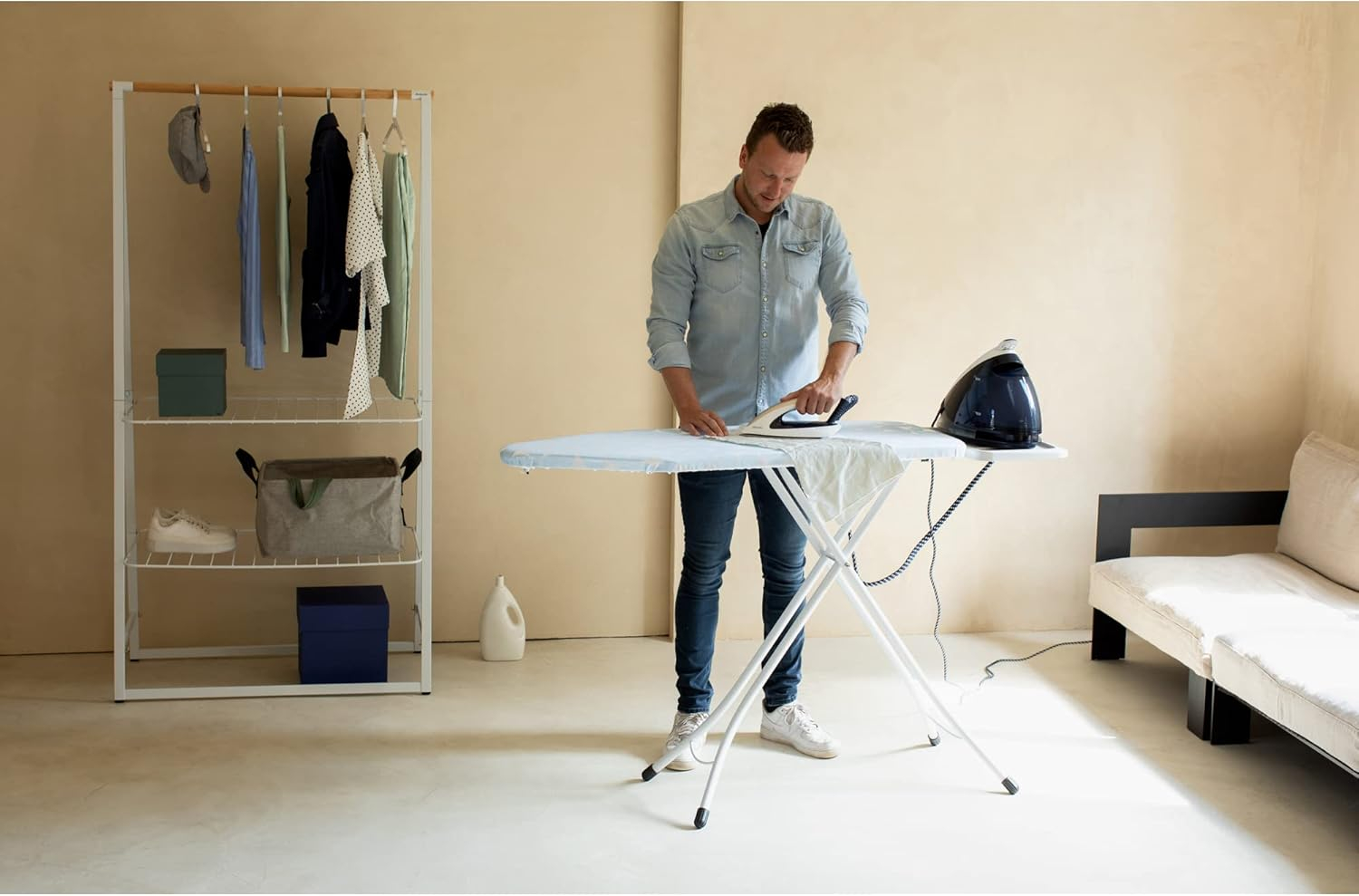 Brabantia Size D (53 x 18 inches) Replacement Ironing Board Cover with Durable Foam Layer (Fresh Breeze) Easy-Fit, 100% Cotton