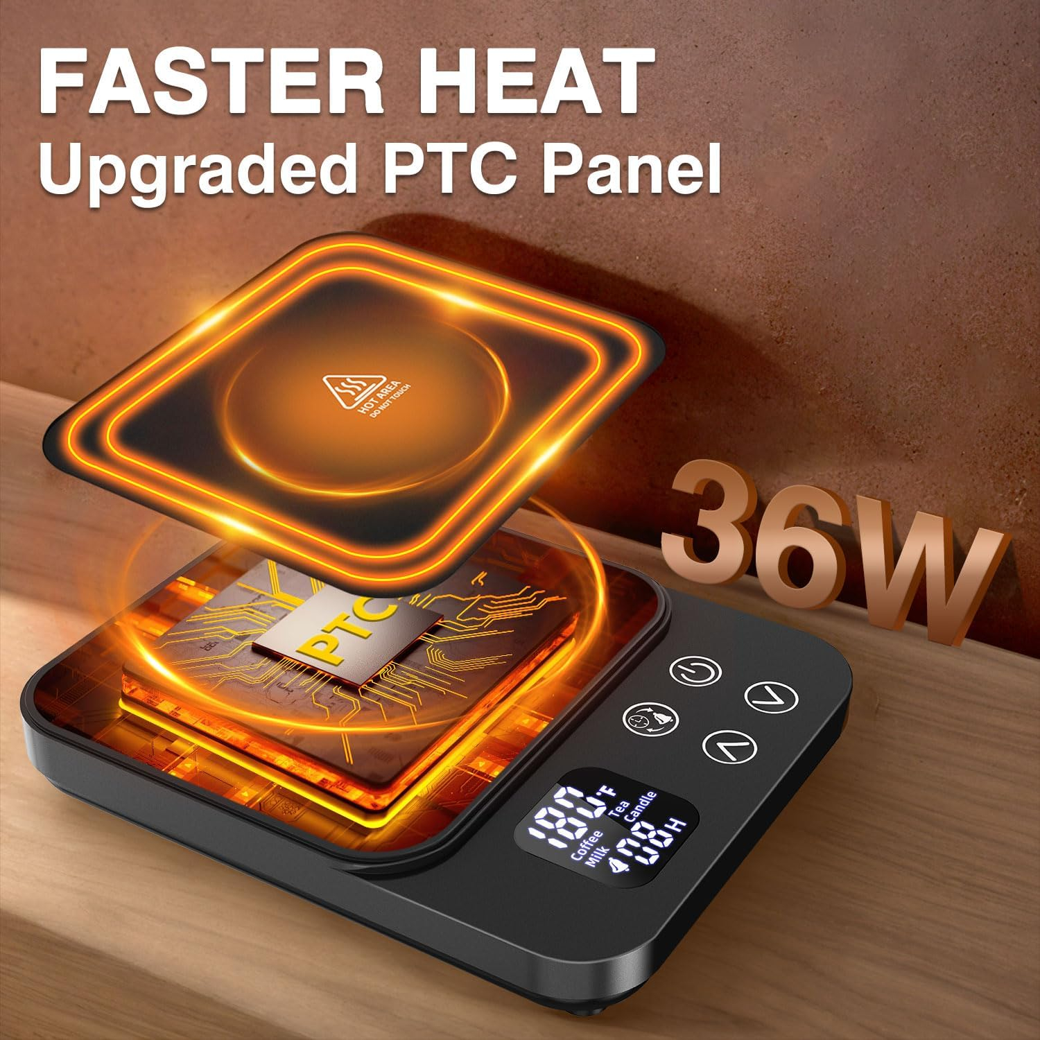 Mug Warmer, Coffee Cup Warmer for Desk with 1-12H Auto Shut Off, 36W Faster Heating Coffee Mug Warmer for Coffee Beverage Milk Tea, Smart Candle Warmers, Ideal Coffee Accessories Gifts (Black)