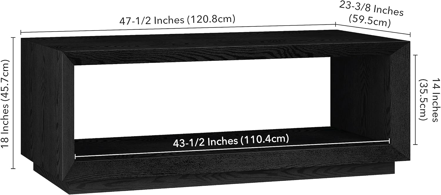 Evelyn&Zoe Tannen 48" Wide Rectangular Coffee Table, Black Grain