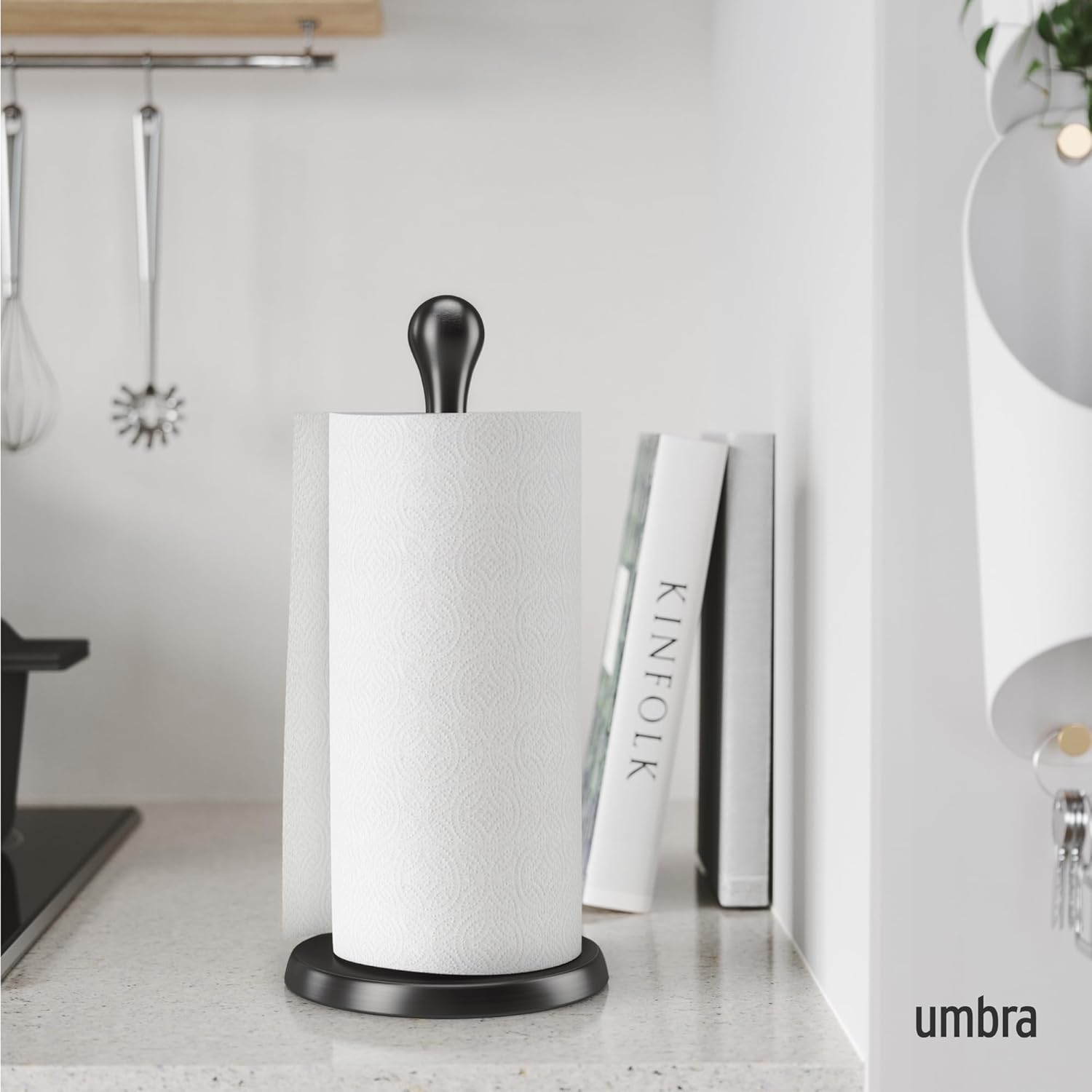 Umbra Tug Paper Towel Holder with Weighted Base, 13.5 Inch, Black