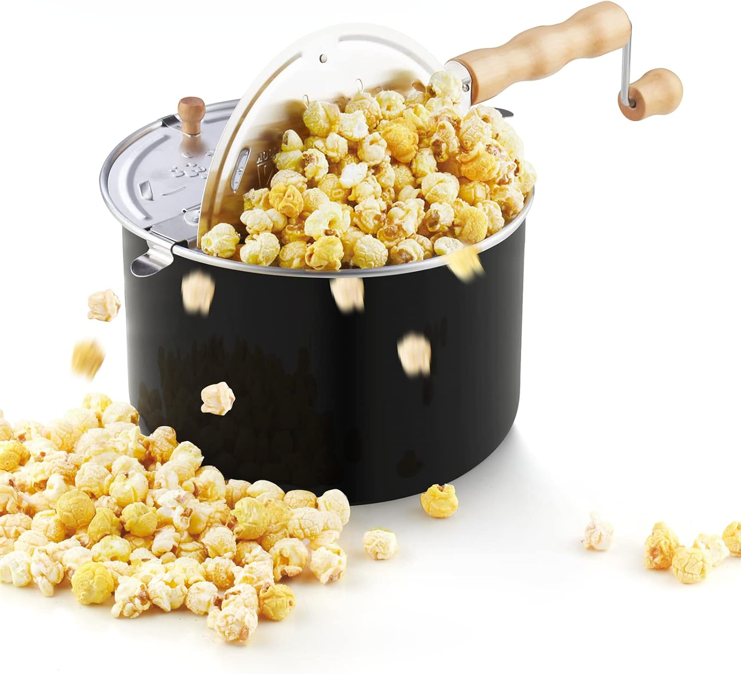 Cook N Home Stovetop Popcorn Popper with Crank, 6-Quart Aluminum Popcorn Pot Popcorn Maker, Black
