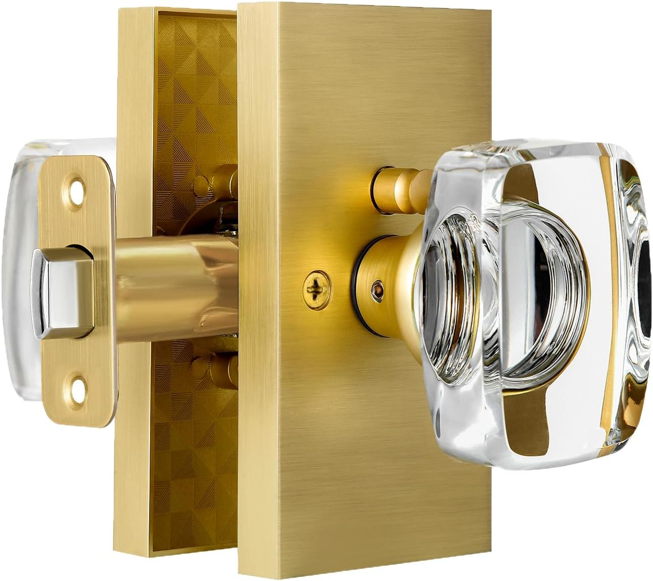 Clear Glass Crystal Door Knobs Interior,Octagon Gold Door Knob,Bathroom Bedroom Privacy Door Knobs with Lock,Satin Brass