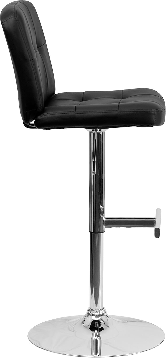 Black Vinyl Adjustable Height Barstool with Chrome Base