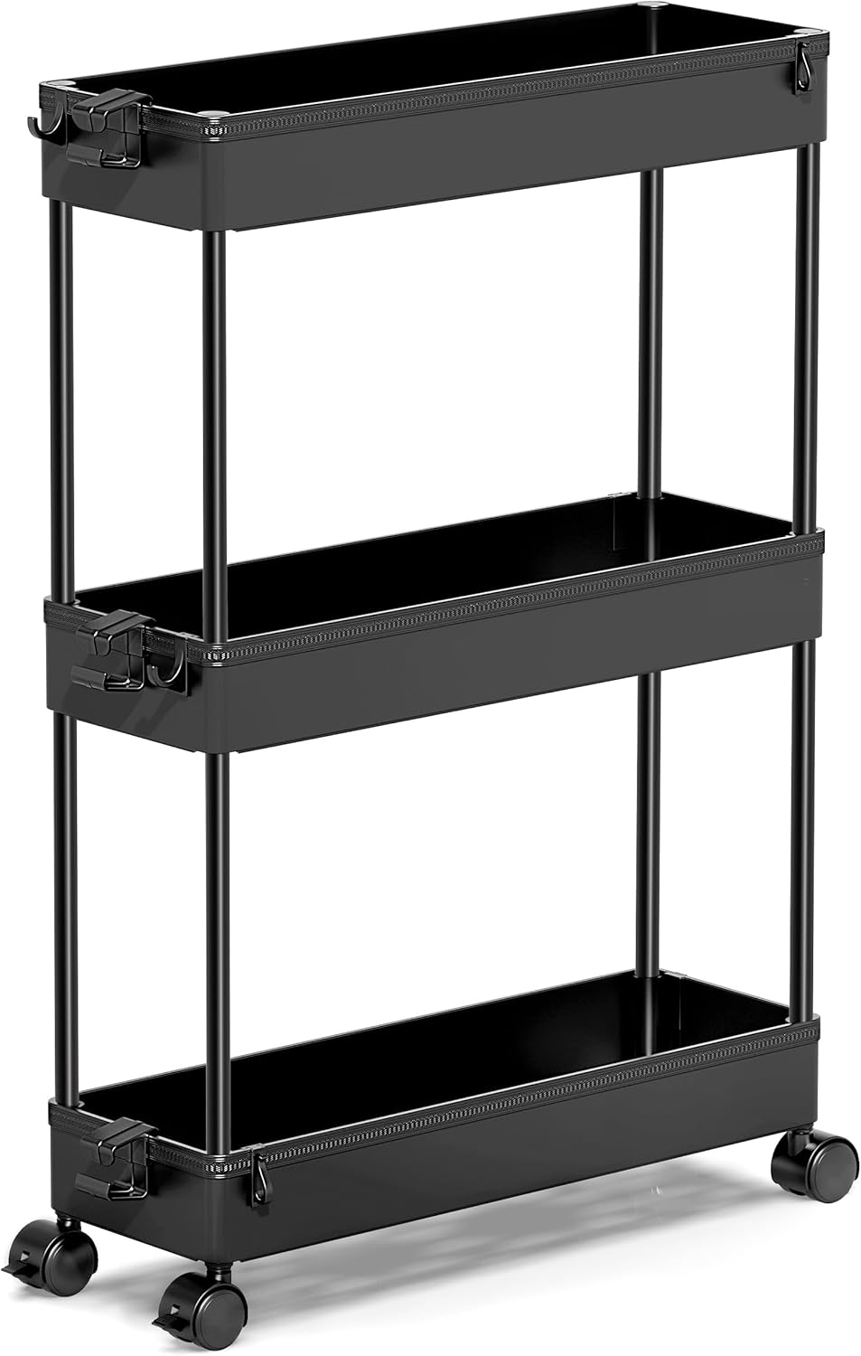 SPACEKEEPER Slim Rolling Storage Cart, 3 Tier Bathroom Storage Organizer Laundry Room Utility Cart Mobile Shelving Unit, Multi-Purpose for Kitchen Office Bathroom Laundry Narrow Places, Black