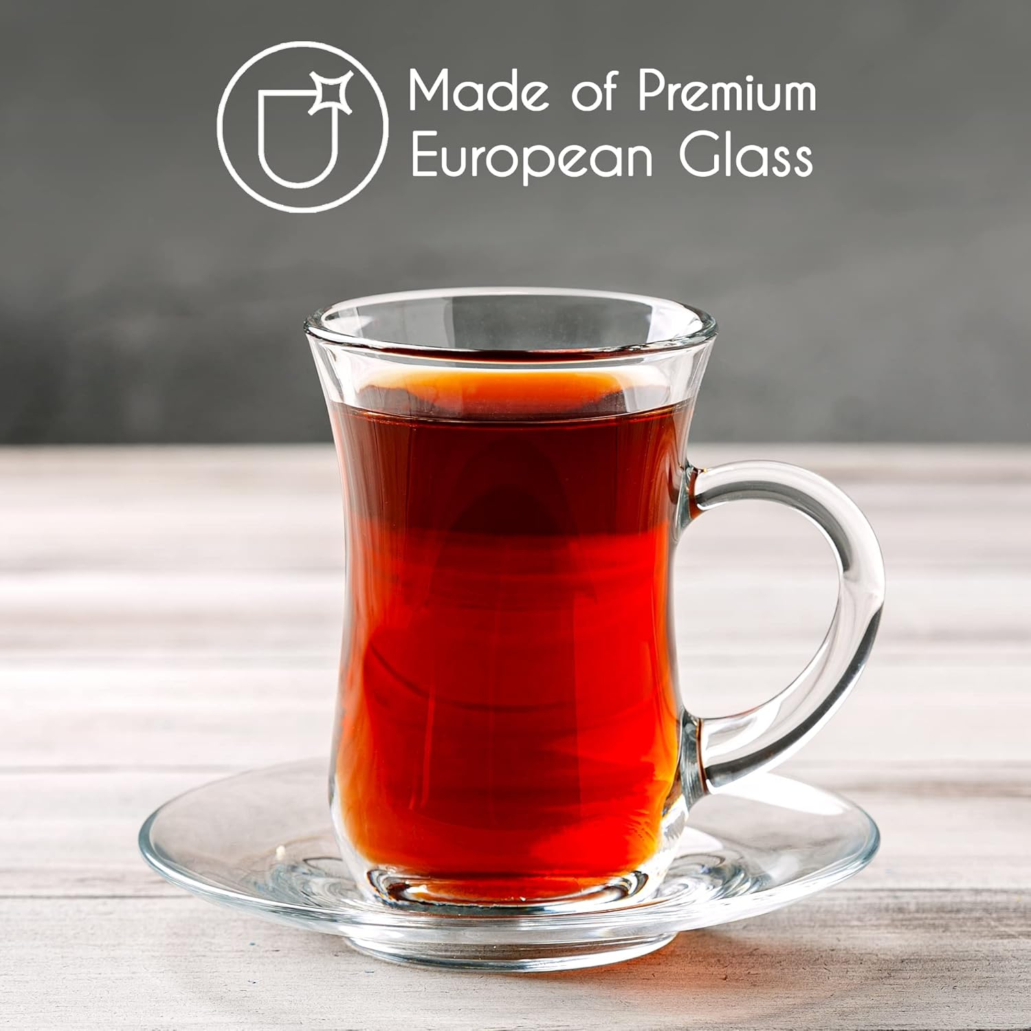 Crystalia Small Turkish Tea Set, Clear Glass Cups with Handle, 6 Cups&6 Saucers, 3.2 oz