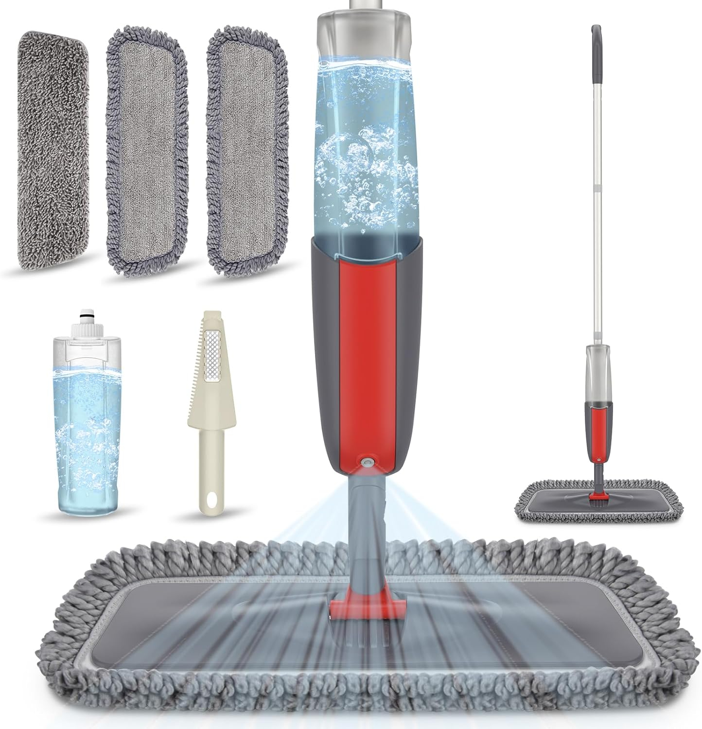 MEXERRIS Microfiber Floor Mop For Hardwood Cleaning - 360 Rotating Dust Wet Mop With Aluminum Extended Handle 4 Reusable Washable Mop Pads Cloth And 1 Scraper