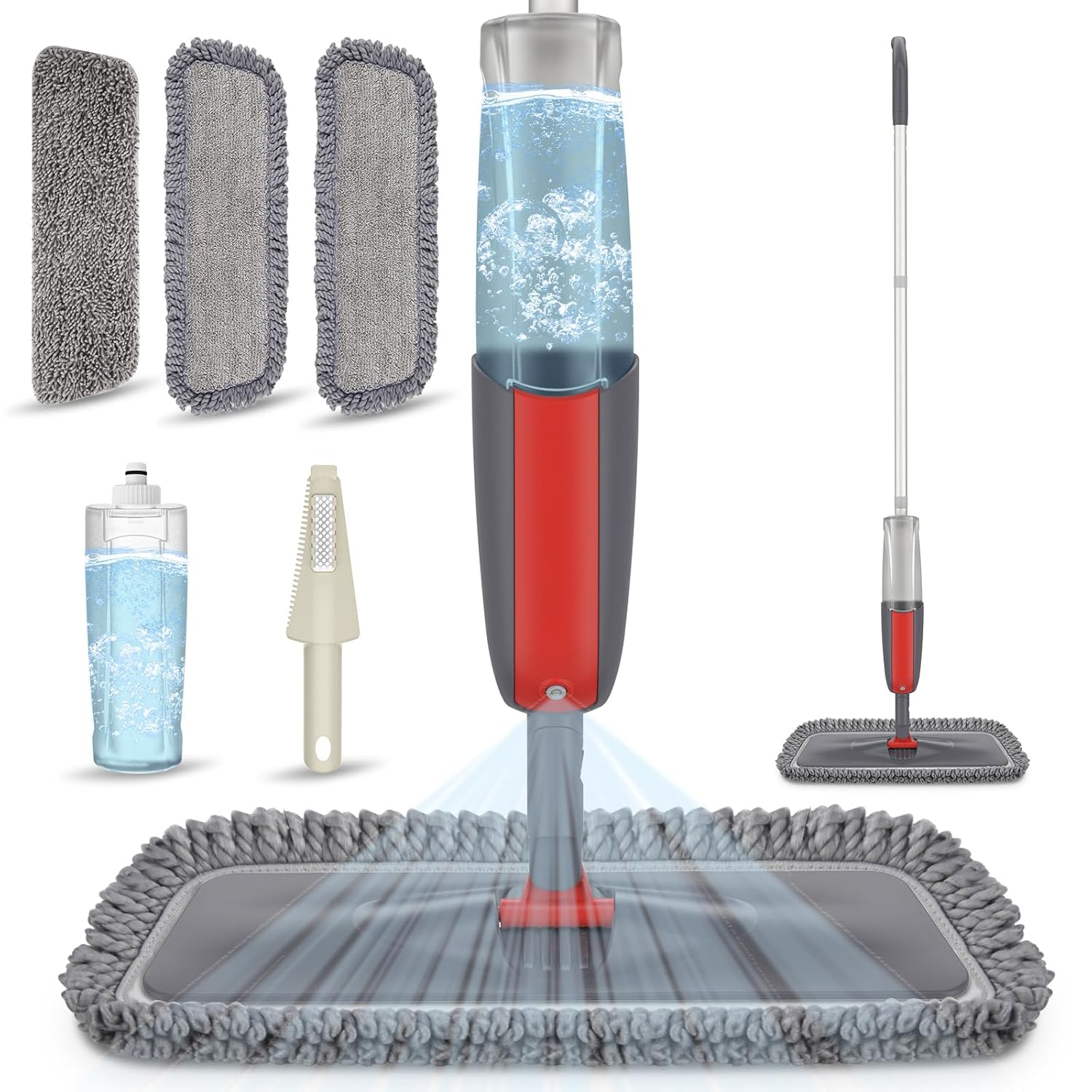 MEXERRIS Microfiber Floor Mop For Hardwood Cleaning - 360 Rotating Dust Wet Mop With Aluminum Extended Handle 4 Reusable Washable Mop Pads Cloth And 1 Scraper