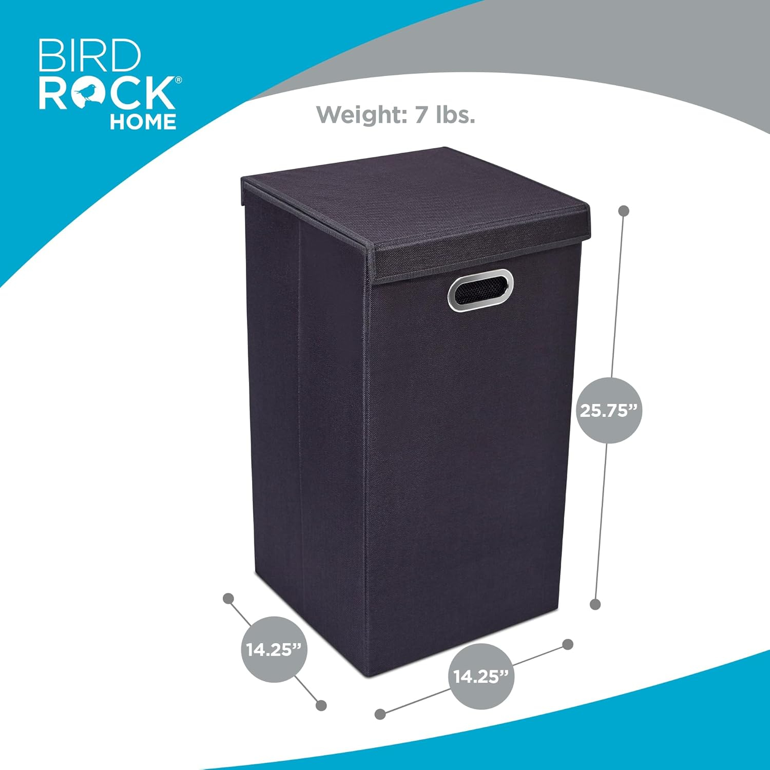 BirdRock Home Single Linen Laundry Hamper with Lid and Removable Liner - Black