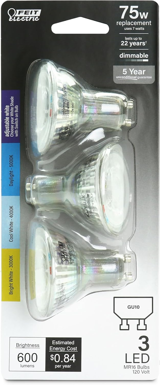 Adjustable White LED MR16 Reflector Bulbs, 3-Pack