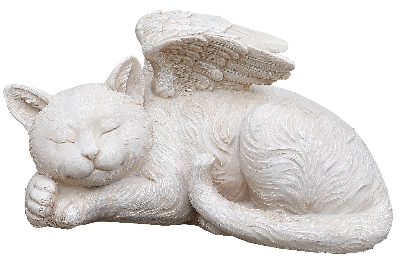 Napco Sleeping Cat with Angel Wings Brushed Ivory 9.5 x 5 Resin Bereavement Garden Statue