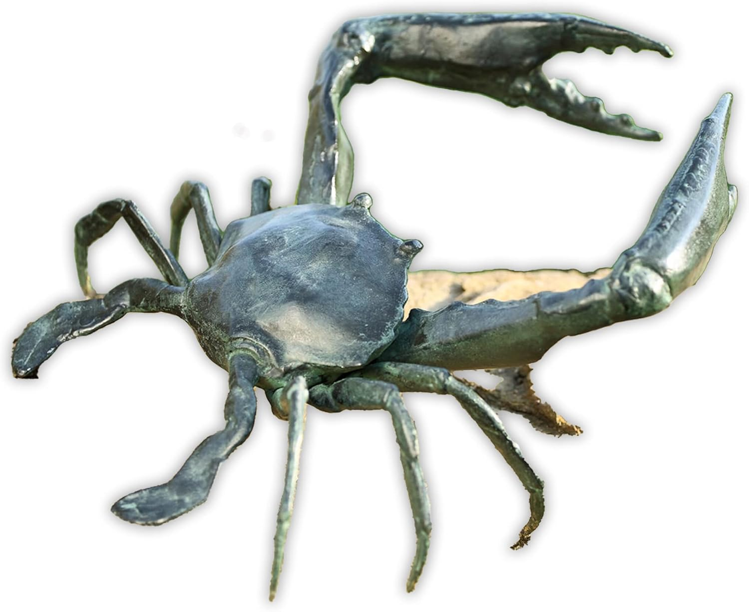 Hand-Painted Antiqued Bronze Cast Aluminum Crab Sculpture