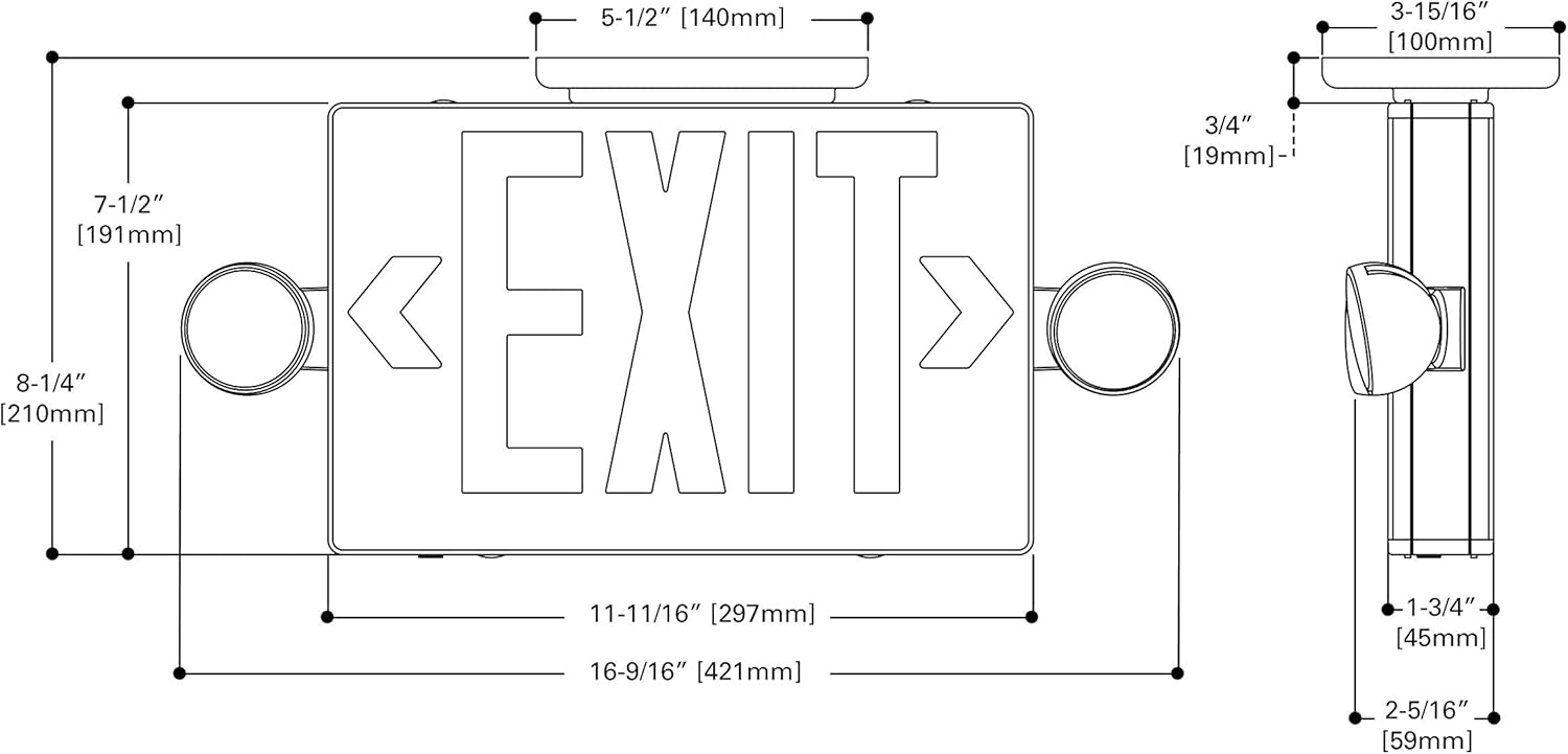 Green LED Exit Sign with Emergency Lights