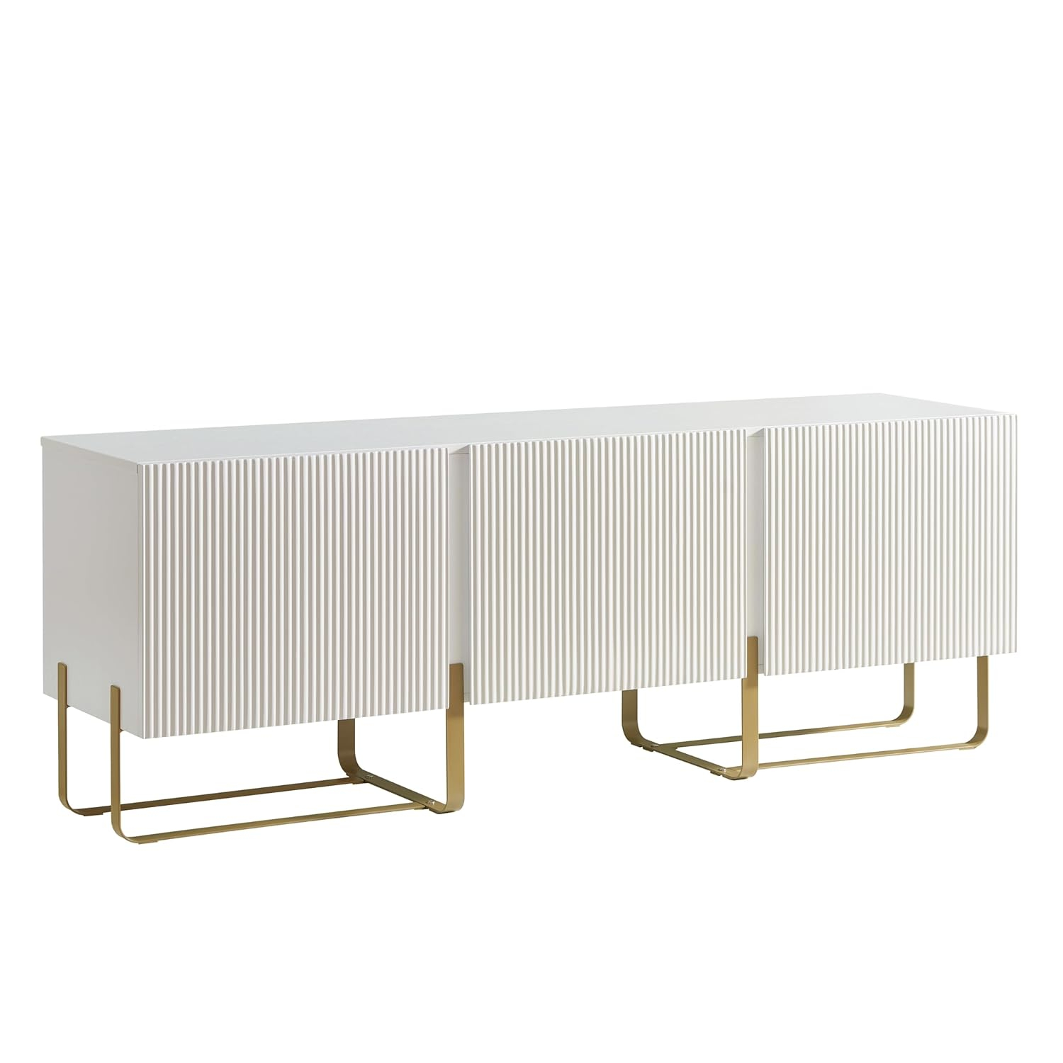 Mignon Contemporary Modern  60" TV Stand with 3 Storage Cabinets, Fits 65 Inches, Entertainment Center Console for Family, Living Room & Bedroom, Metal Legs, White