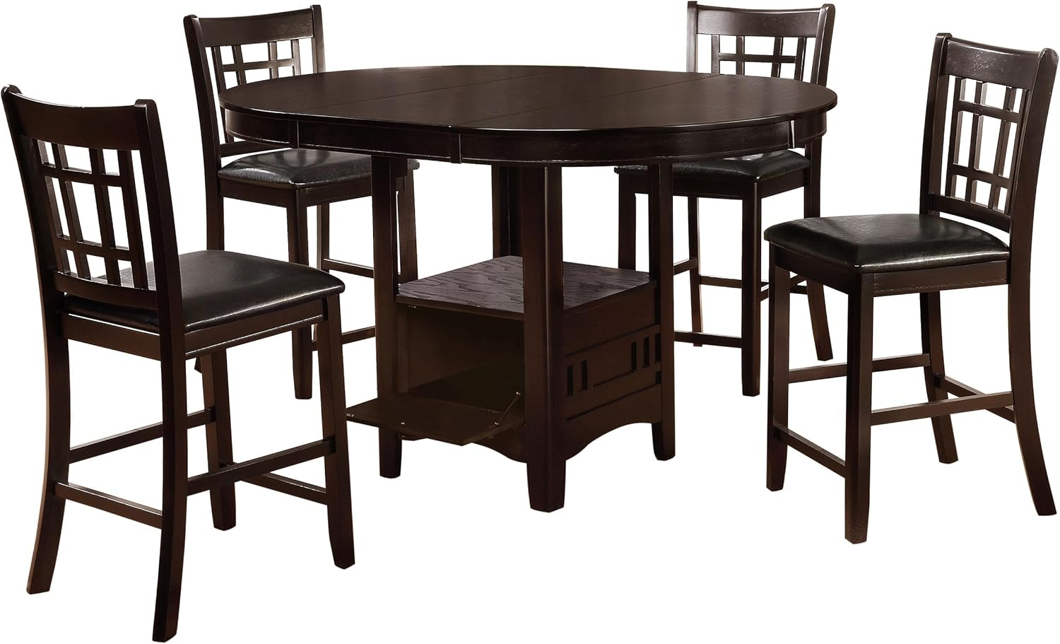 Espresso Oak Veneer Counter Height Dining Set with Black Fabric Chairs