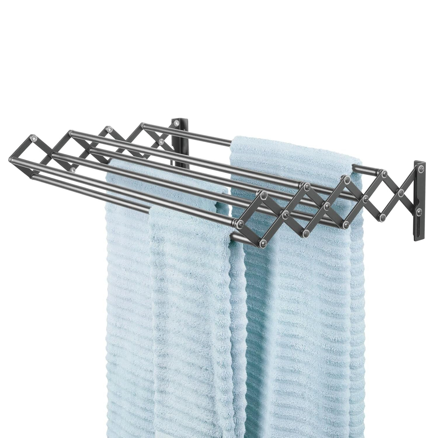 mDesign Steel Wall Mount Accordion Expandable Clothes Air Drying Rack -  Gray