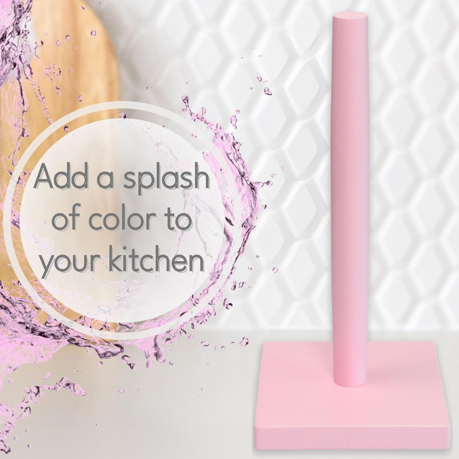 House Perfect Pink Paper Towel Holder – Wood Paper Towel Holder Stand – Great for Kitchen Counters & Bathrooms – Suits Paper Towel Rolls & Reusable Kitchen Towels…