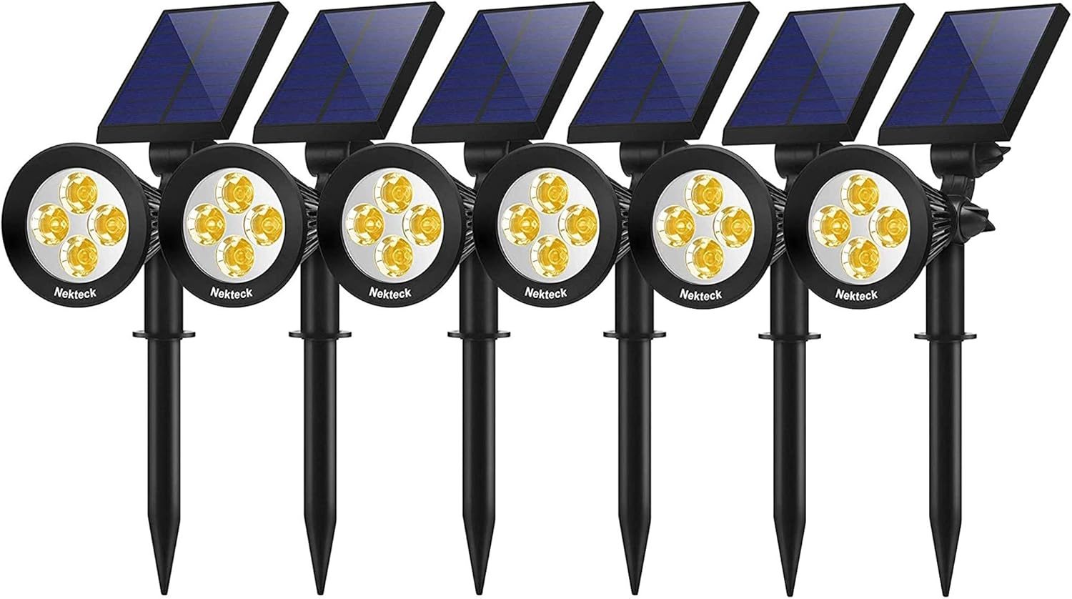 Nekteck Solar Lights, 2-in-1 Solar Spot Lights Outdoor, Waterproof Solar Powered Landscape Spotlights, Bright and Dark Sensing, Auto On/Off for Yard, Pathway, Garden, Driveway (6 Pack, Warm White)