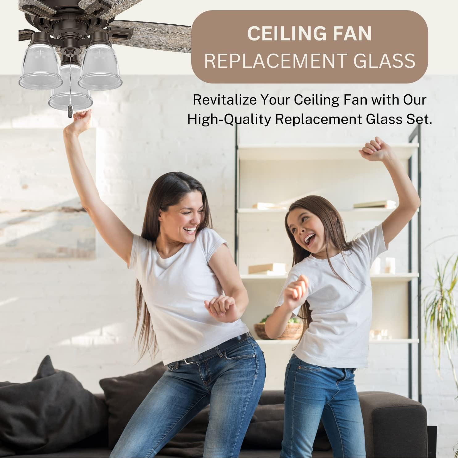 LIGHTACCENT Clear Glass Ceiling Fan Light Covers, Glass Lamp Shade Replacement for Ceiling Fans with Lights, Ceiling Fan Globe Replacement, Fan Light Cover, Black Light, 4-Pack Set of 4