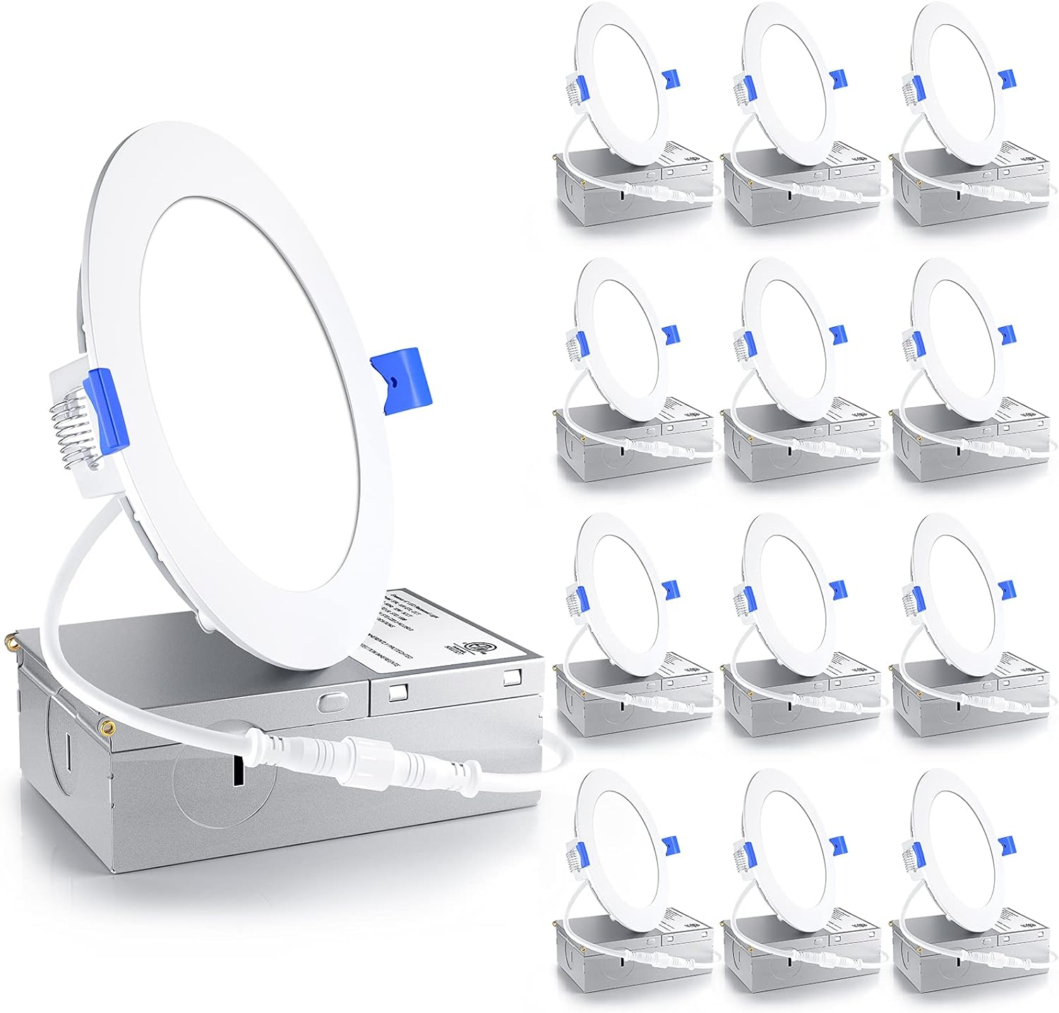 Ensenior 12 Pack 4 Inch LED Recessed Light, Dimmable, 5000K Daylight, 750LM High Brightness, 9W 120V, Damp Rated, ERL-9X-ETL, Ultra-Thin Canless Wafer Light - ETL & FCC & IC