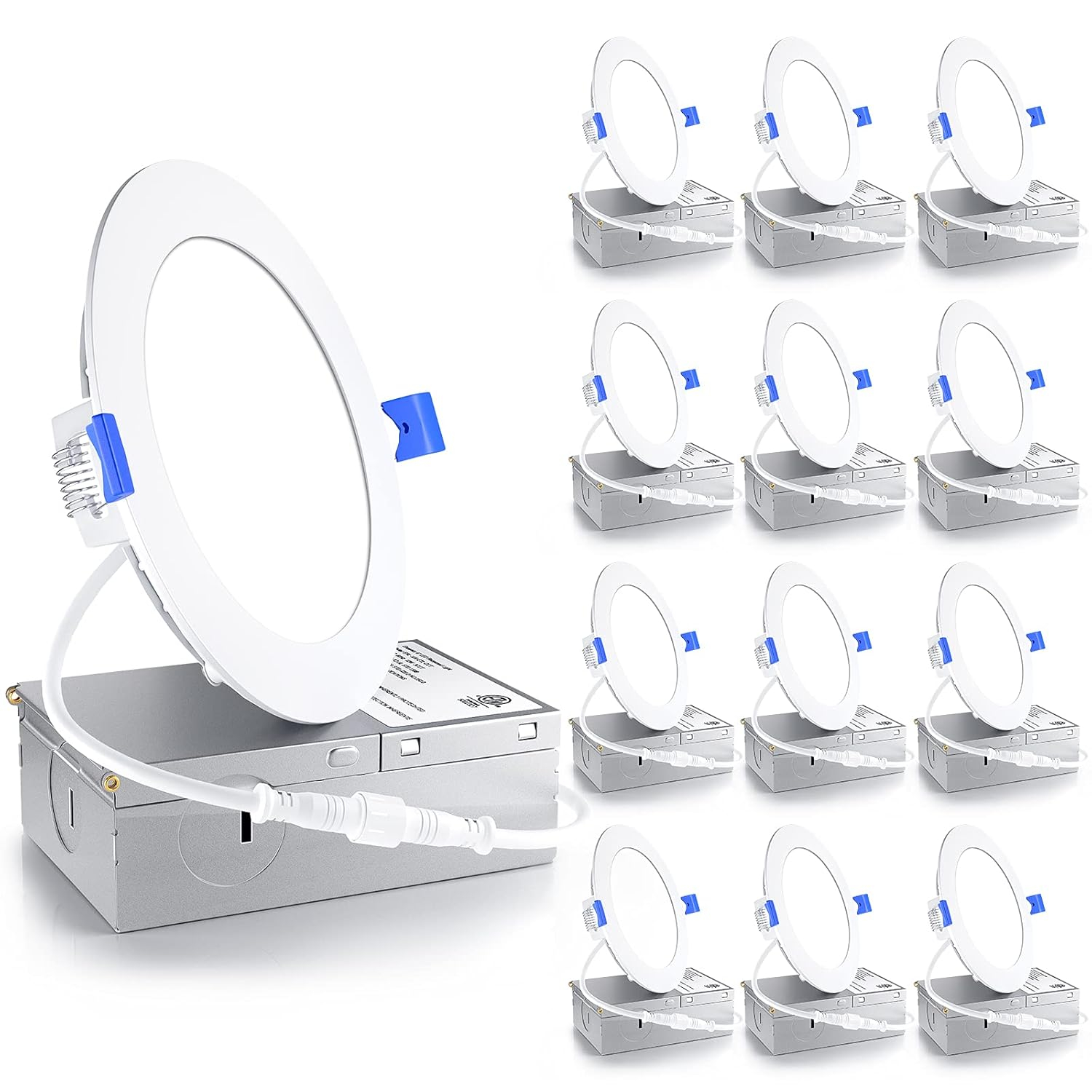 Ensenior 12 Pack 4 Inch LED Recessed Light, Dimmable, 5000K Daylight, 750LM High Brightness, 9W 120V, Damp Rated, ERL-9X-ETL, Ultra-Thin Canless Wafer Light - ETL & FCC & IC