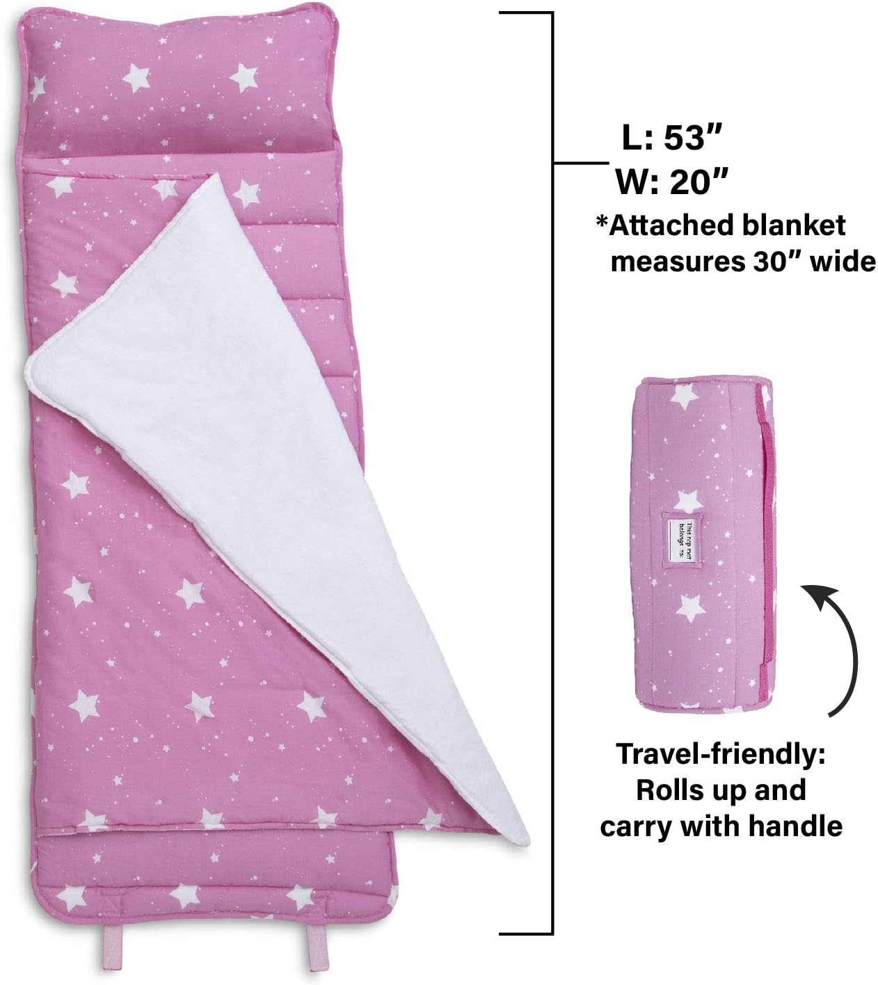 Delta Children Nap Mat for Toddlers and Kids | Pillow and Blanket | Rollup Design | Preschool & Daycare, Blushing Stars