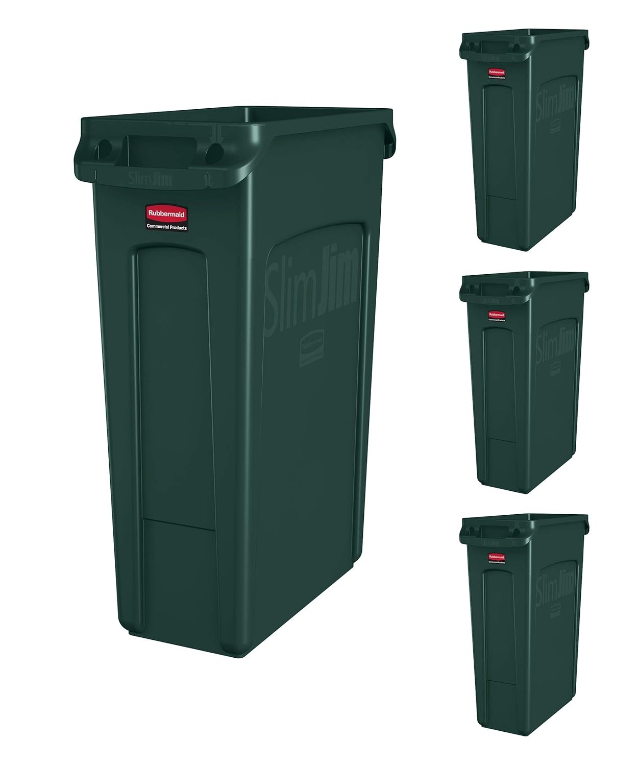 Dark Green Rectangular Plastic Commercial Trash Can Set