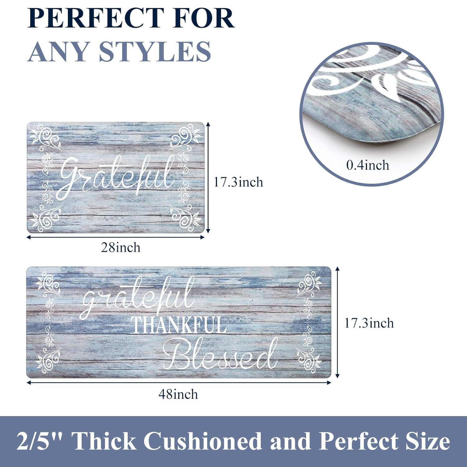 HEBE Anti Fatigue Kitchen Mat Set of 2 Non Slip Cushioned Kitchen Mats for Floor Waterproof Farmhouse Kitchen Rugs and Mats Set Comfort Standing Desk Mat Carpet for Sink,Office,Laundry