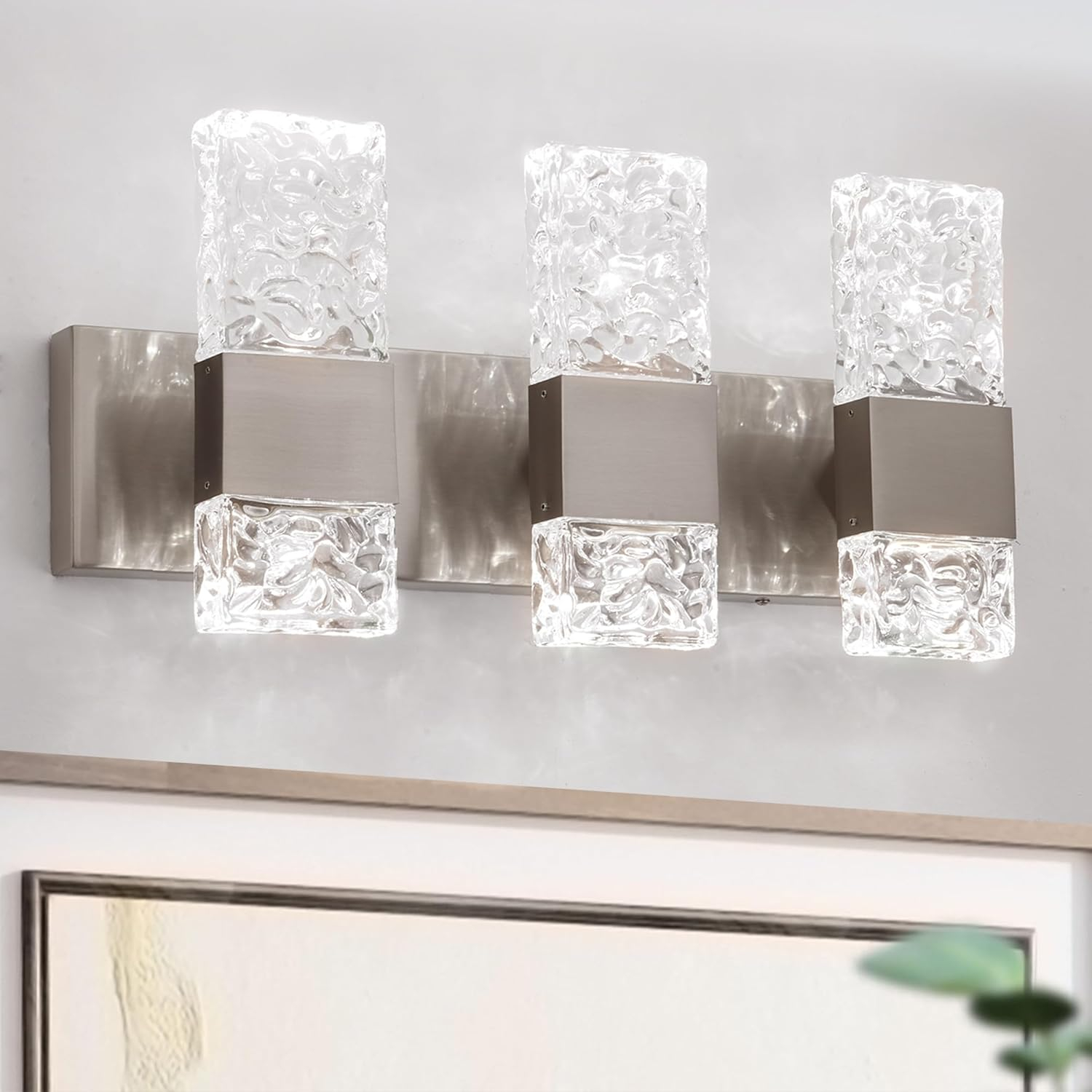 Modern Bathroom Vanity Light fixtures Over Mirror Brushed Nickel Crystal LED Bathroom Lighting fixtures 3 Lights 6000K