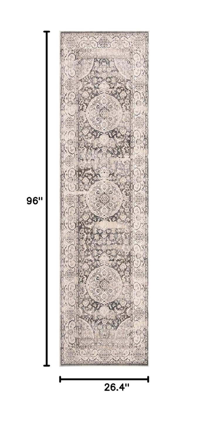 Gray Floral Motif Low Pile Synthetic Area Rug