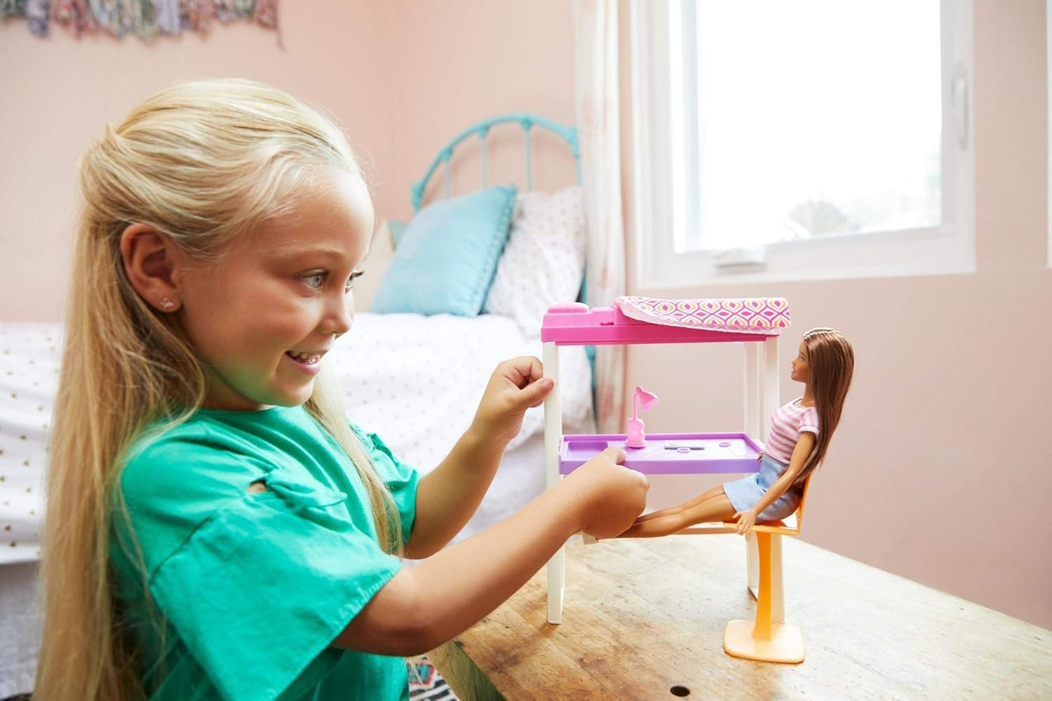 Barbie Doll & Furniture Loft Bed with Transforming Bunk Beds Doll Playsets