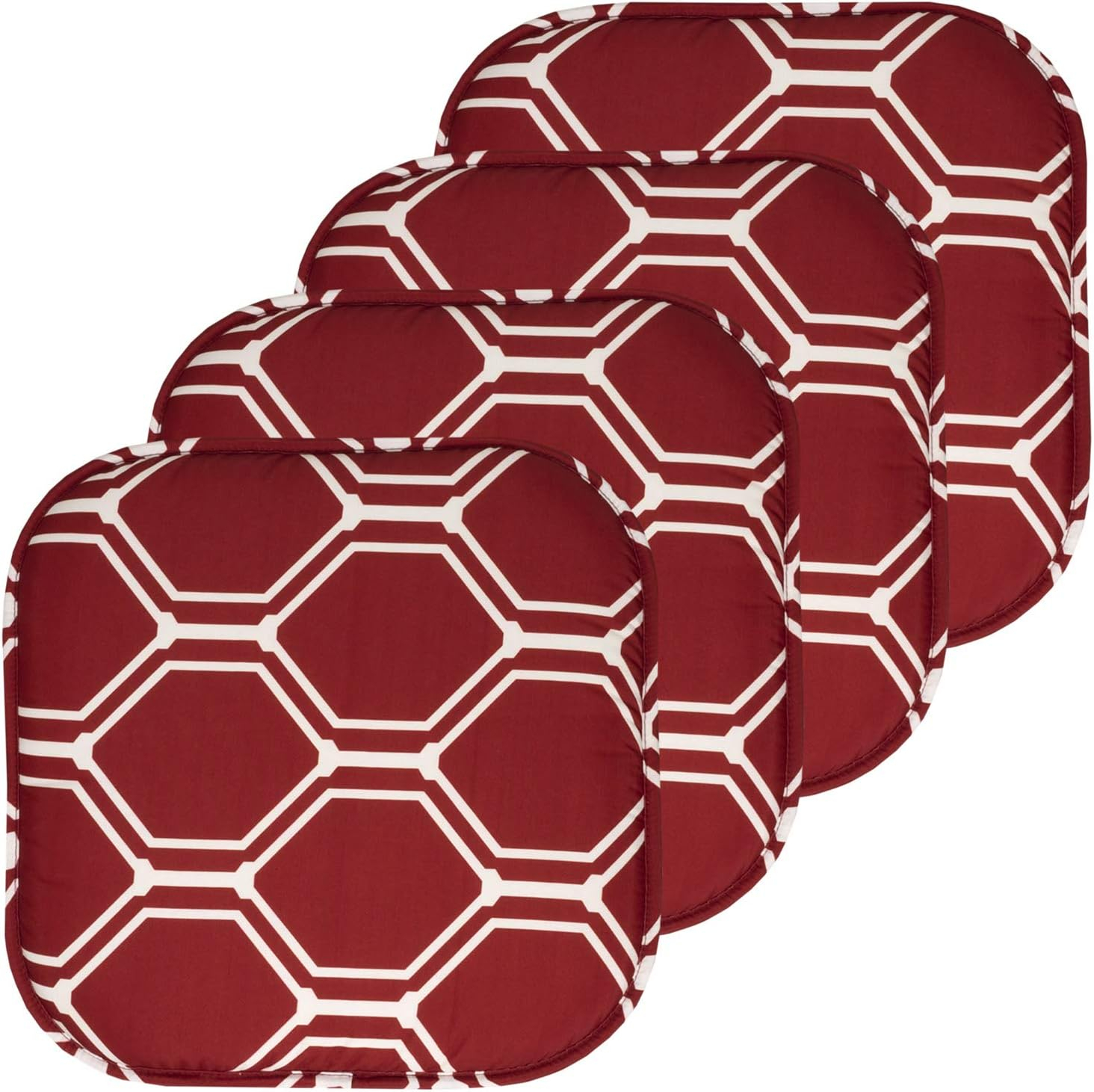 Mirage Wine and White Memory Foam Square Chair Pads, 16" x 16", 4 Pack