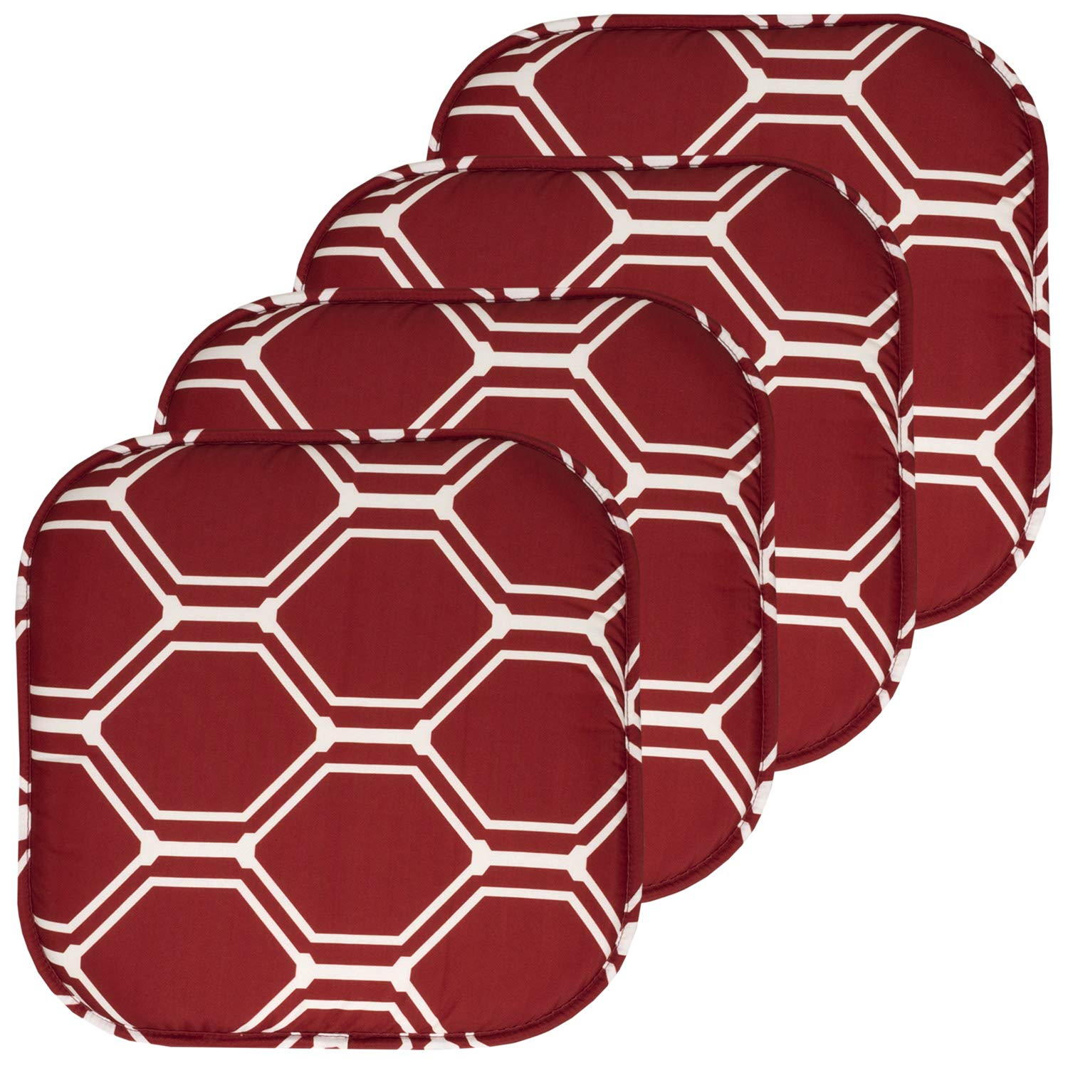 Mirage Wine and White Memory Foam Square Chair Pads, 16" x 16", 4 Pack