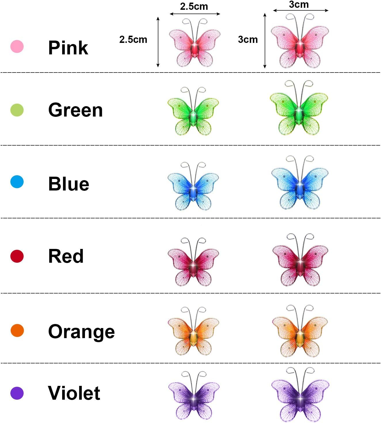 Zonon 60 Pcs Small Butterflies for Crafts Organza Butterflies Pack Sheer Mesh Wire Glitter Butterfly Nylon Colorful Butterfly with Gem for DIY Wedding Birthday Party Decoration, 2 Sizes(Vivid Color)