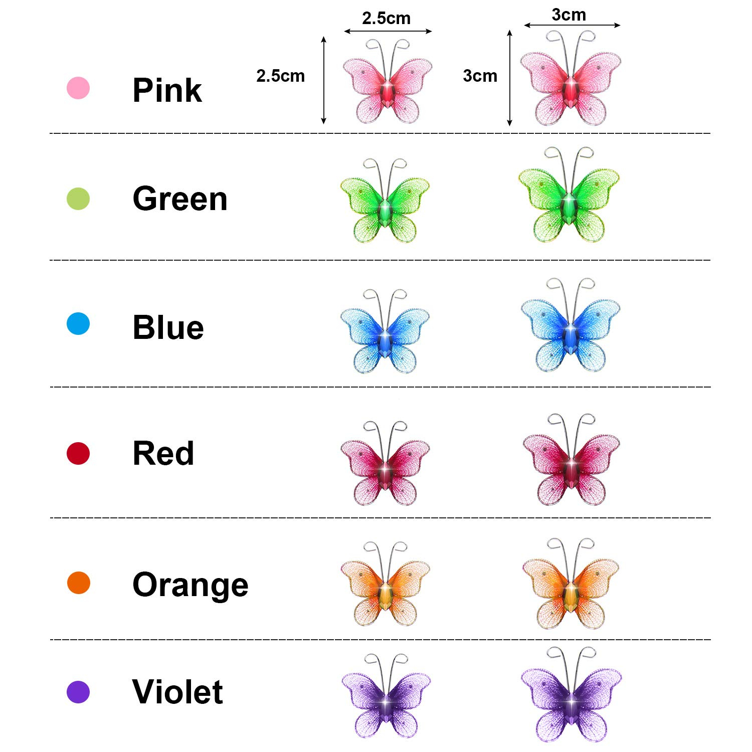 Zonon 60 Pcs Small Butterflies for Crafts Organza Butterflies Pack Sheer Mesh Wire Glitter Butterfly Nylon Colorful Butterfly with Gem for DIY Wedding Birthday Party Decoration, 2 Sizes(Vivid Color)