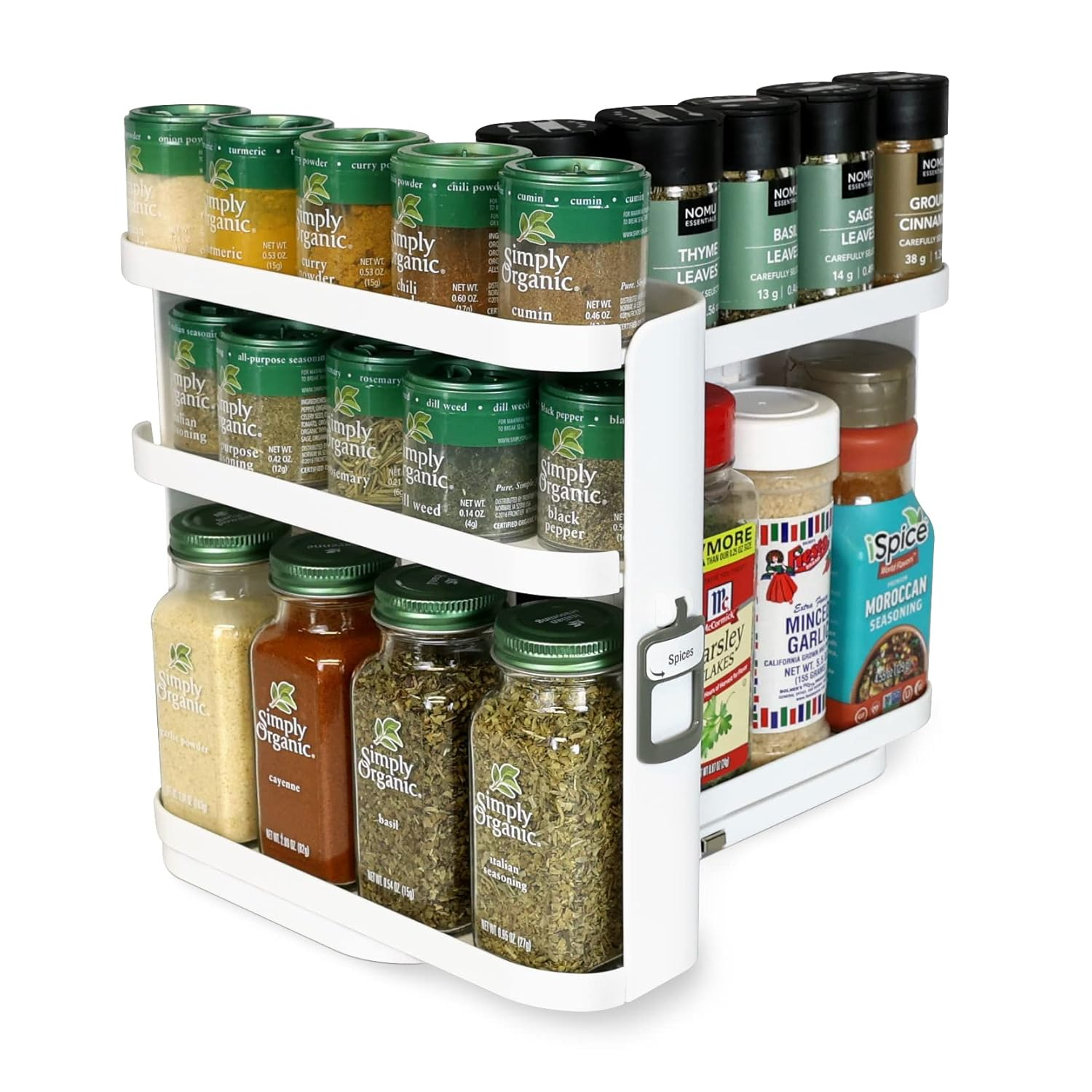 Cabinet Caddy SNAP! Spice Rack Organizer for Cabinet - Slide & Rotate Seasoning Organizer - 3 Snap-In Adjustable Shelves for 5 Tier of Storage - Magnetic Modular Design - 8.9”H x 6.1”W x 10.8”D
