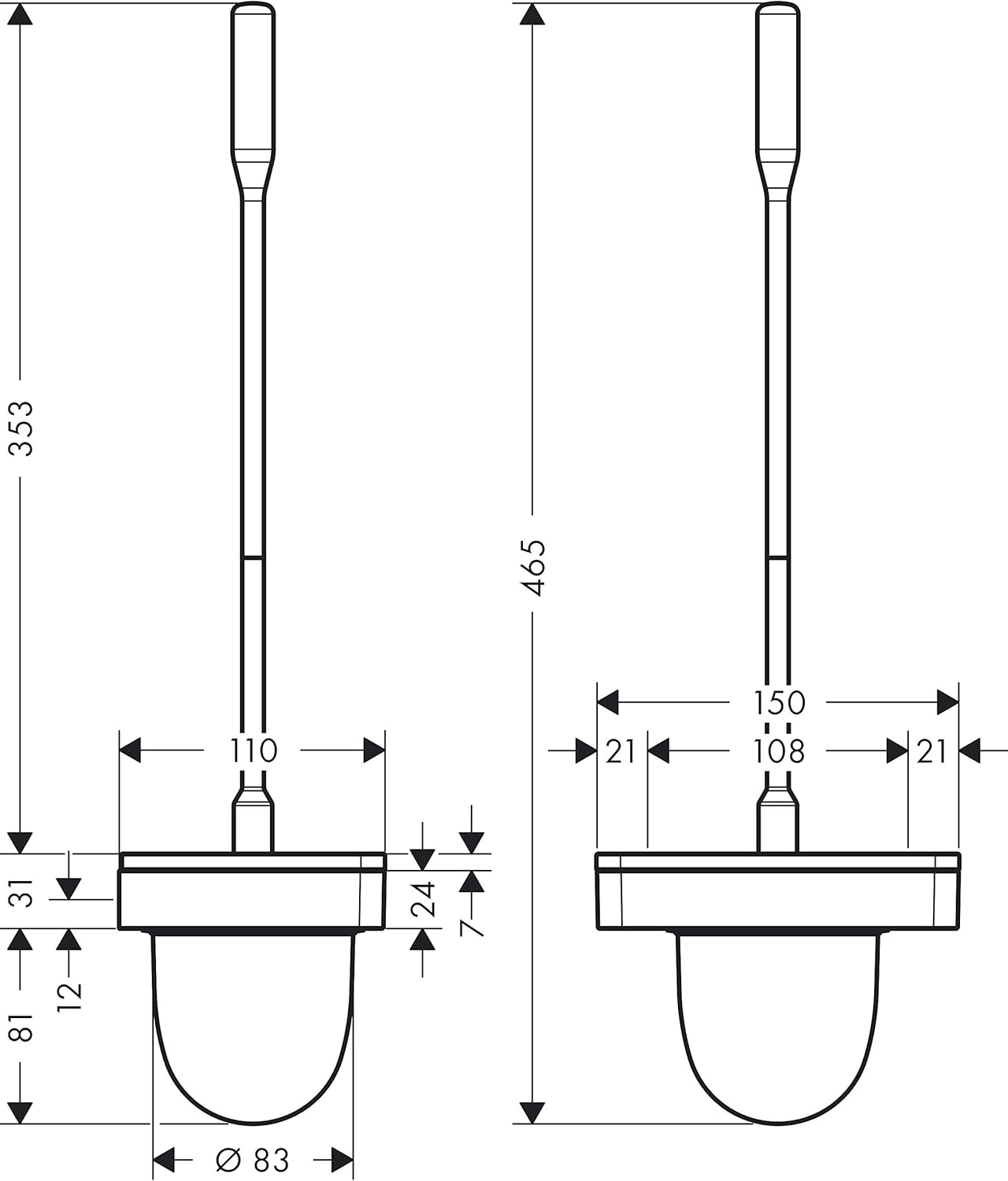 Matte Black and Chrome Wall-Mounted Modern Toilet Brush Holder