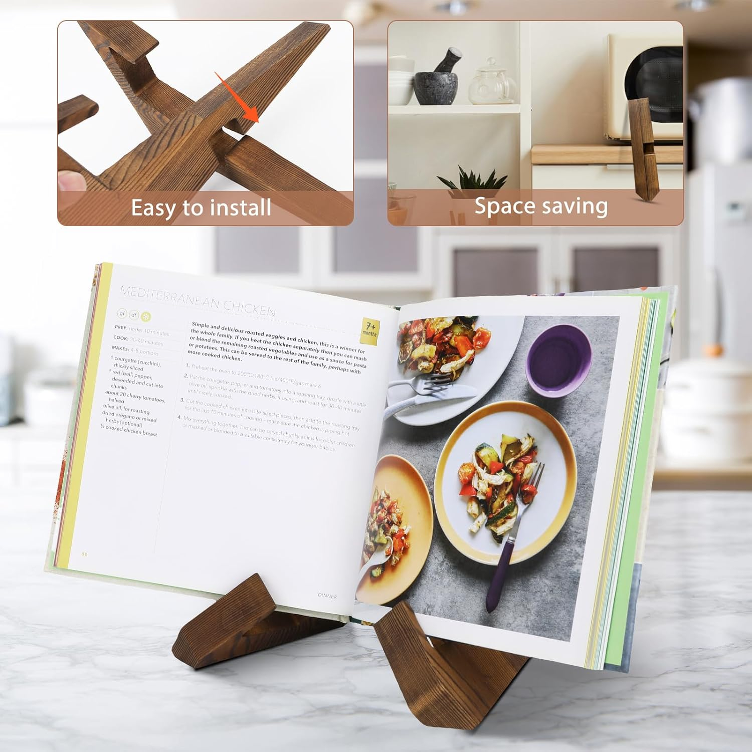 Rustic Brown Solid Wood Adjustable Cookbook Stand Holder