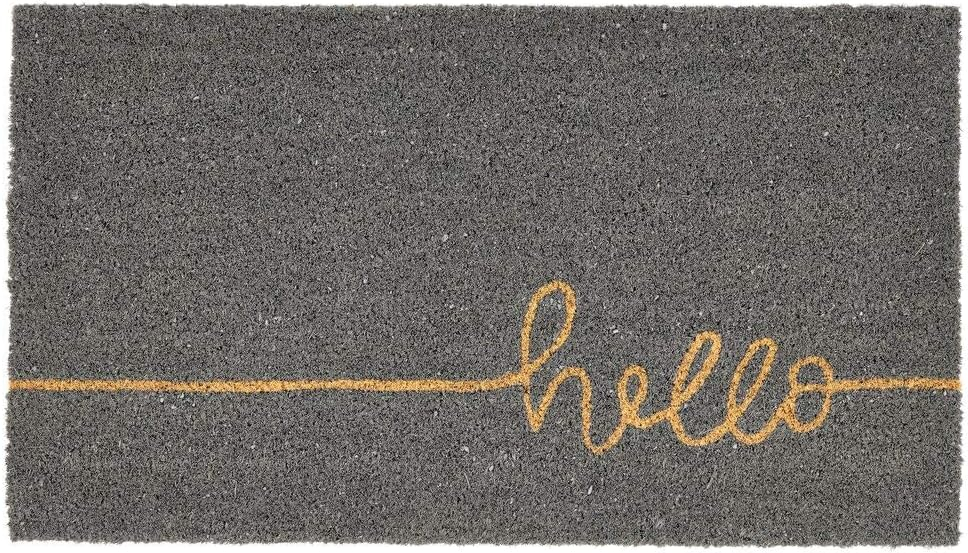 mDesign Welcome Doormat with Natural Fibers Script Hello - Gray/Natural
