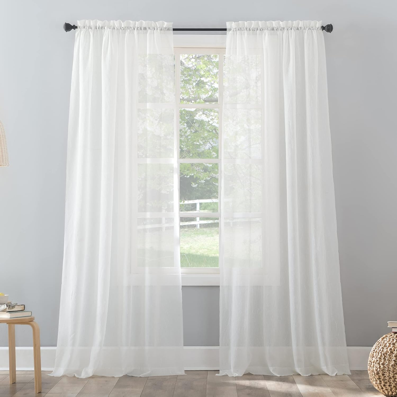 No. 918 Jillian Crushed Voile Sheer Rod Pocket Curtain Panel, 51" x 63", Eggshell