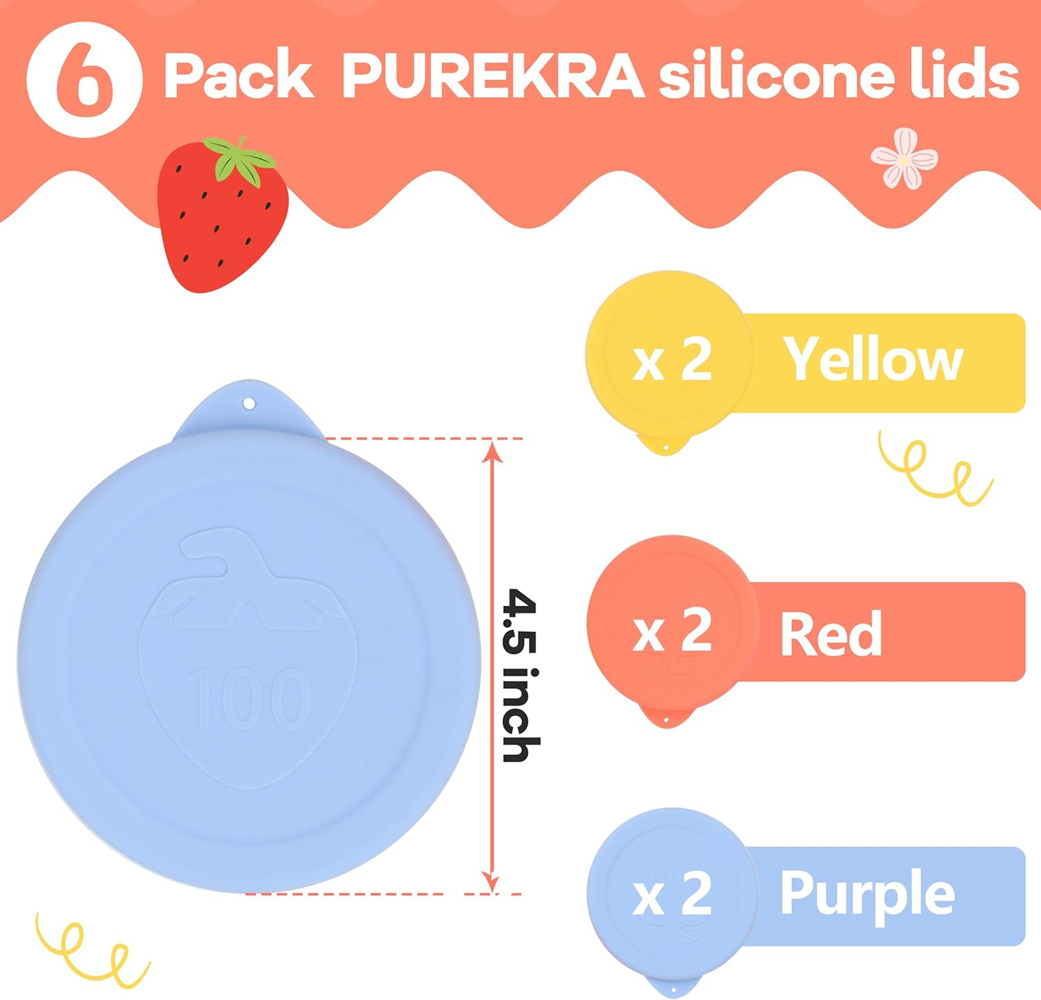 100mm Silicone Lids for Weck Jars，6 Pack Reusable Silicone Covers Replacement Lids for Weck Jars, Microwave & Dishwasher Safe, Fits Models 738, 739, 740, 741, 742, 743, 744, 745, 748, 974