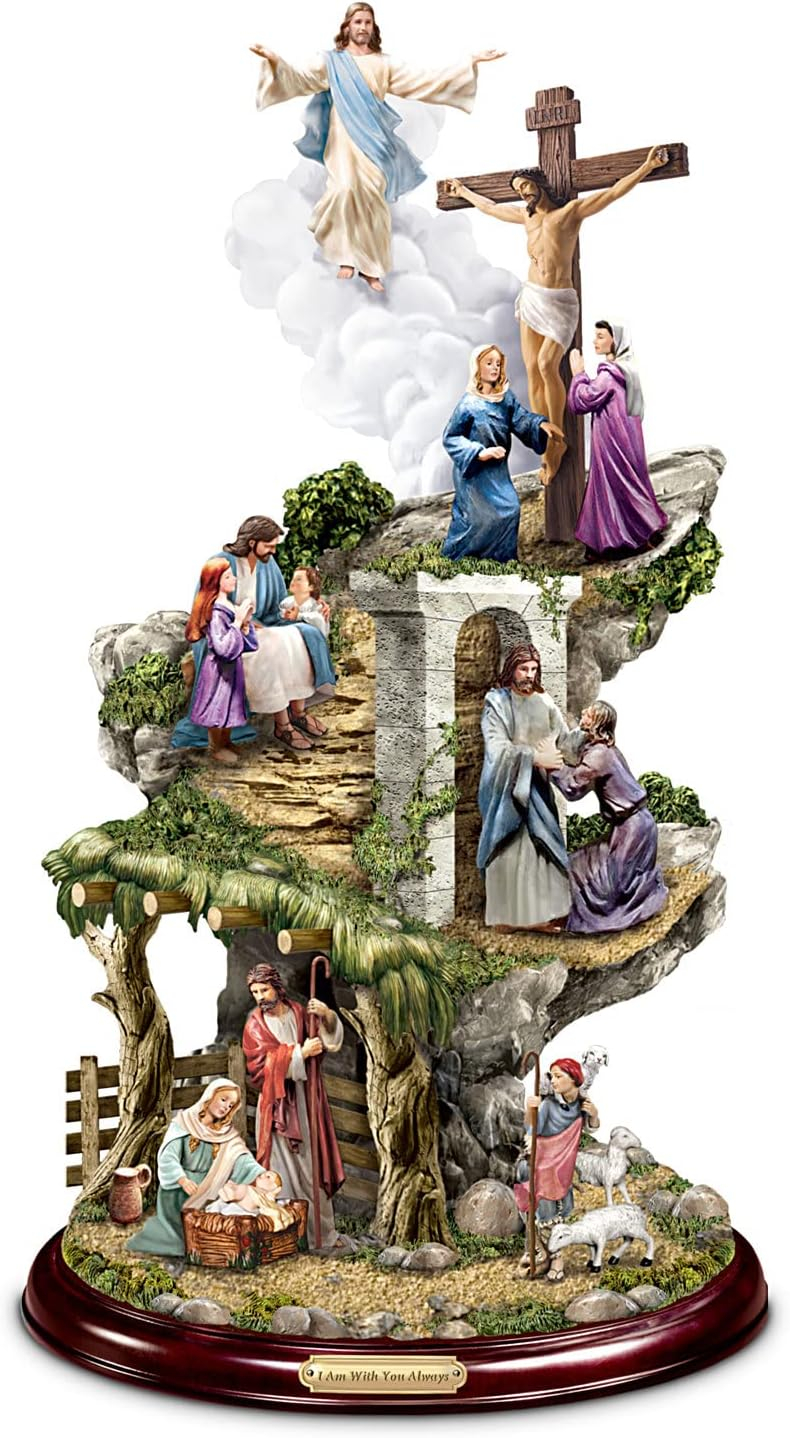 The Bradford Exchange Thomas Kinkade The Life of Christ Hand Painted Sculptural Masterpiece A Celebration of His Infinite Love Religious Statue Illustrating 5 Biblical Life Events of Jesus 12"-Inches