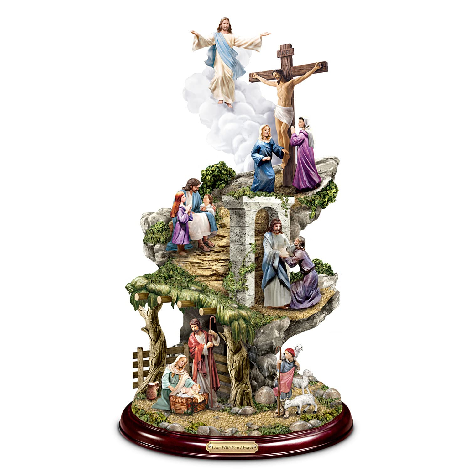 The Bradford Exchange Thomas Kinkade The Life of Christ Hand Painted Sculptural Masterpiece A Celebration of His Infinite Love Religious Statue Illustrating 5 Biblical Life Events of Jesus 12"-Inches