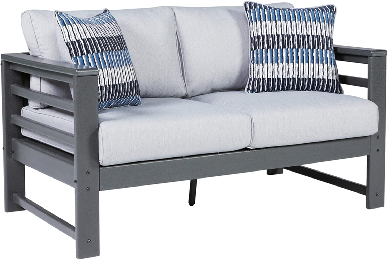 Signature Design by Ashley Casual Amora Outdoor Loveseat with Cushion  Charcoal Gray