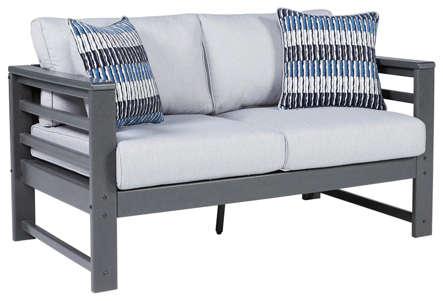 Signature Design by Ashley Casual Amora Outdoor Loveseat with Cushion  Charcoal Gray