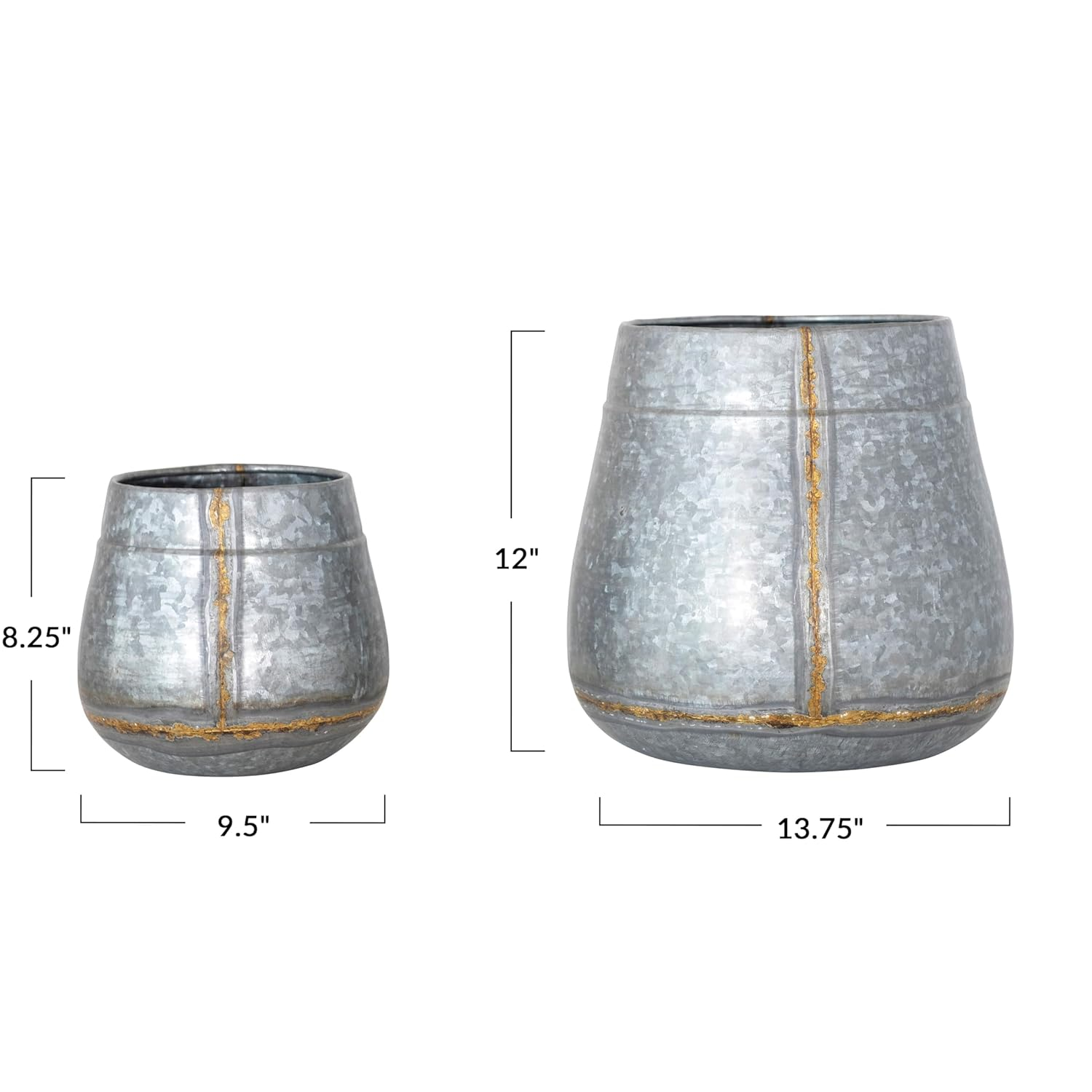 Creative Co-Op Galvanized Metal Planters, Antique Zinc Finish, Set of 2