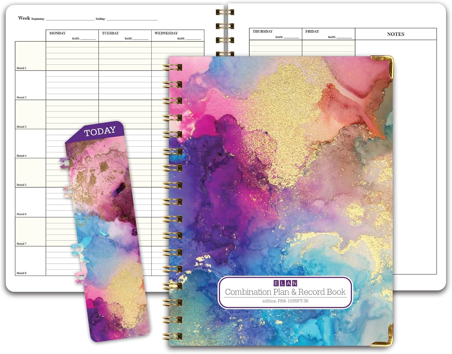 Hardcover Combination Plan and Record Book (PR8 + R1035) (Rainbow Gold Marble)