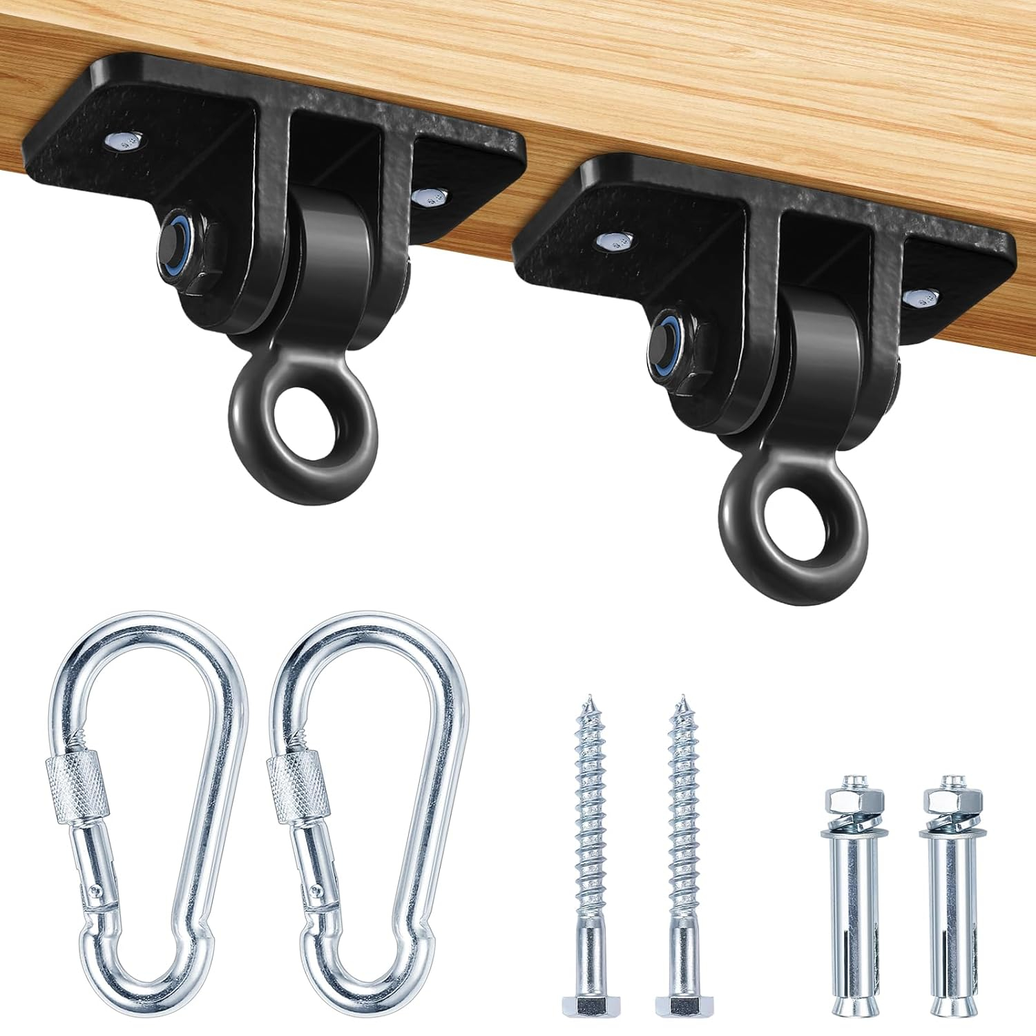 Swing Set Brackets, MDAIRC Heavy Duty Swing Hangers for Wooden Sets Playground Porch Indoor Outdoor & Hanging with Snap Hooks (2 Pack Black Swing Hook)